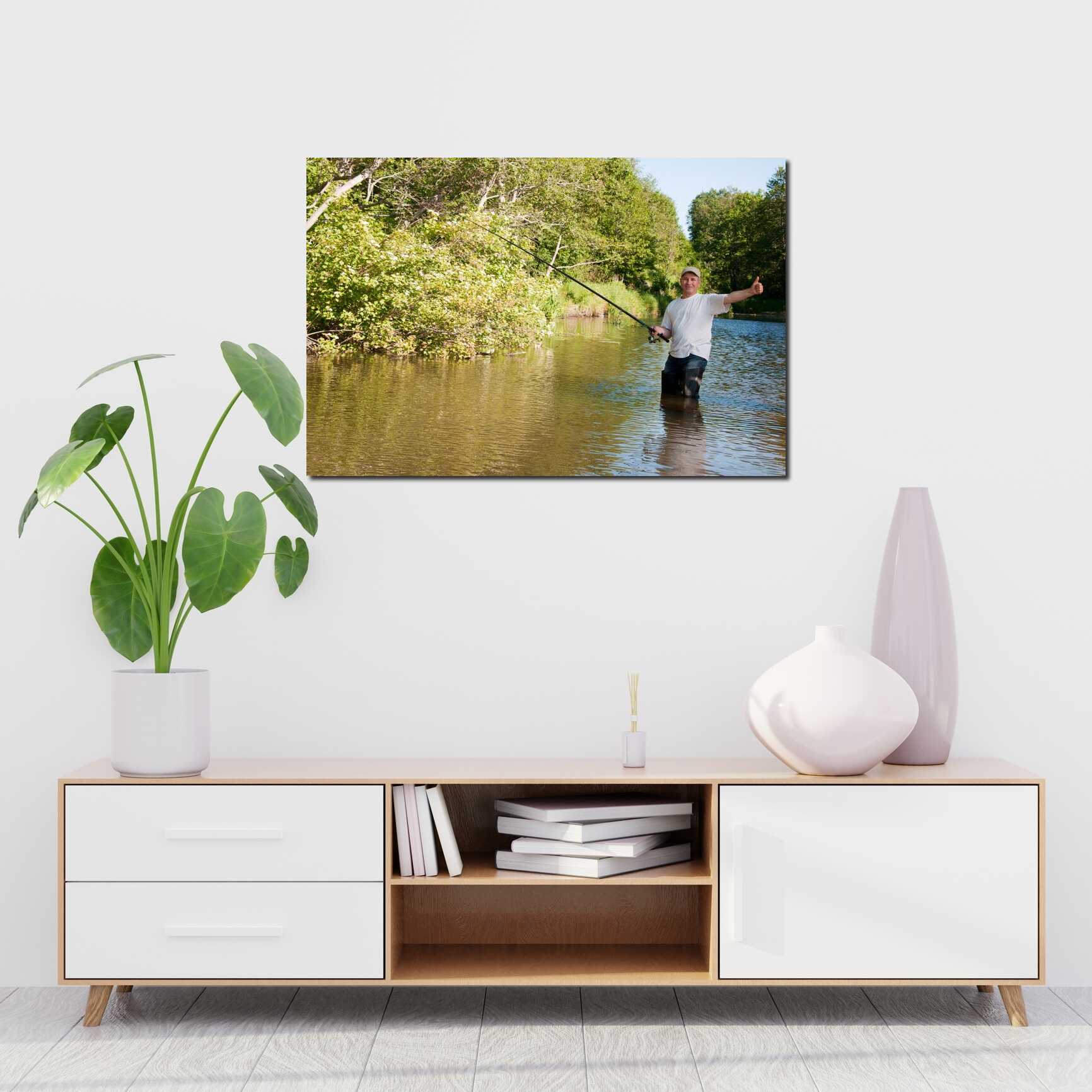 Canvas above sofa for size context