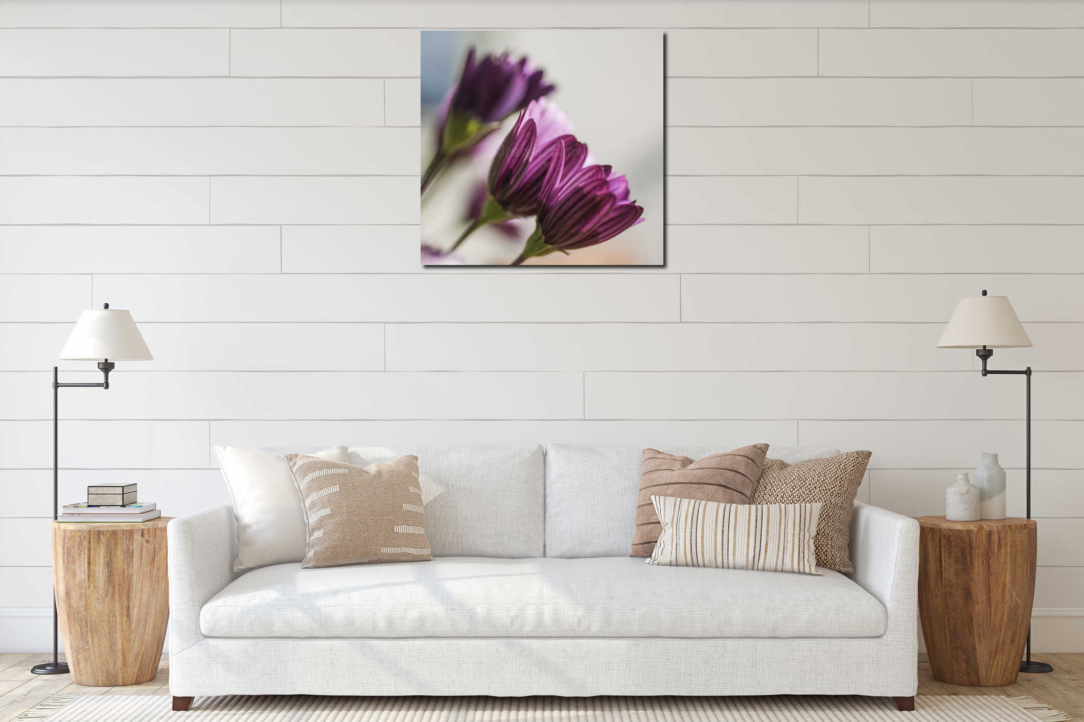 Flowers and buds - a sunny day, July in London; a closeup. interior mockup