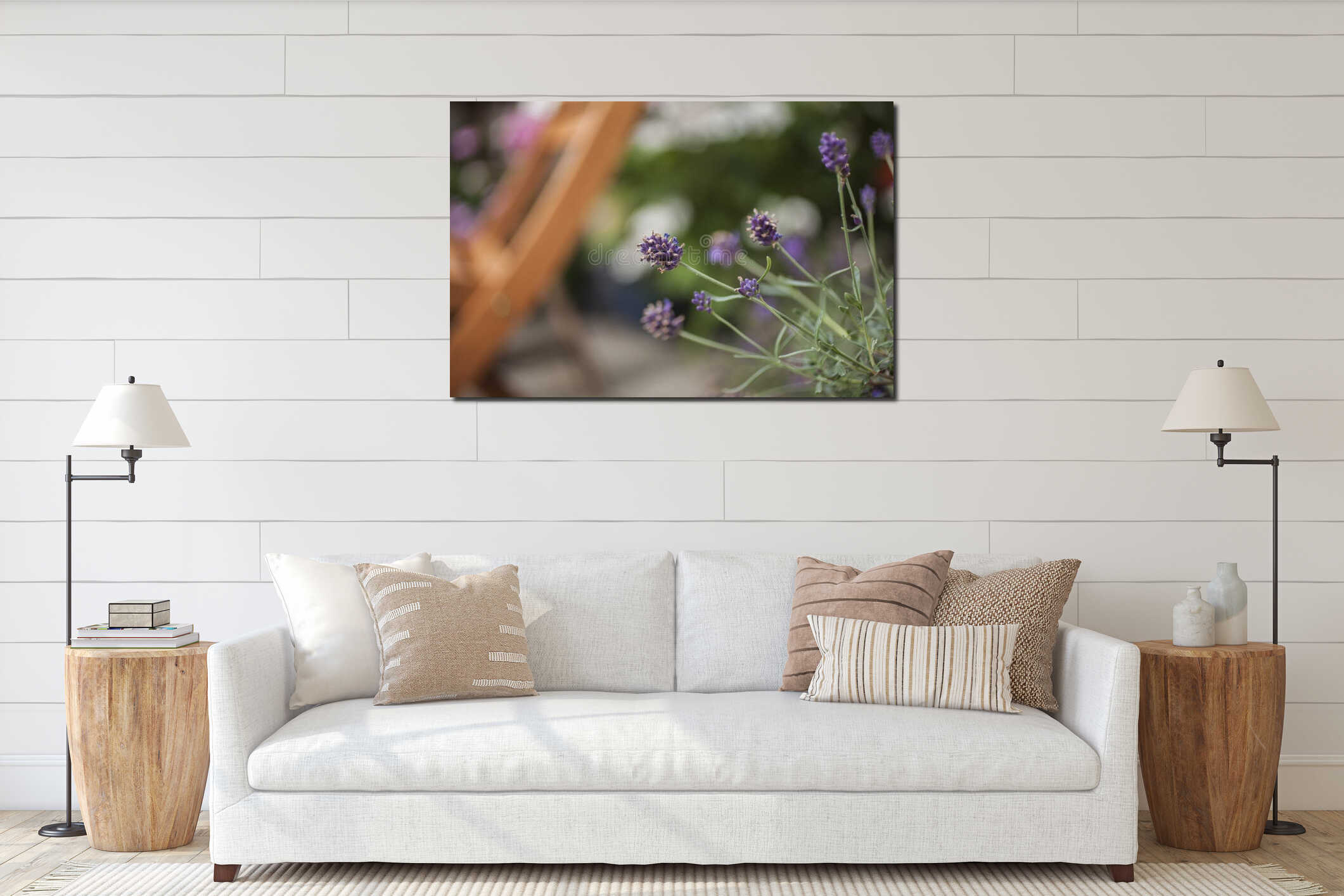 A garden in London, July 2019 - lavender florets. interior mockup