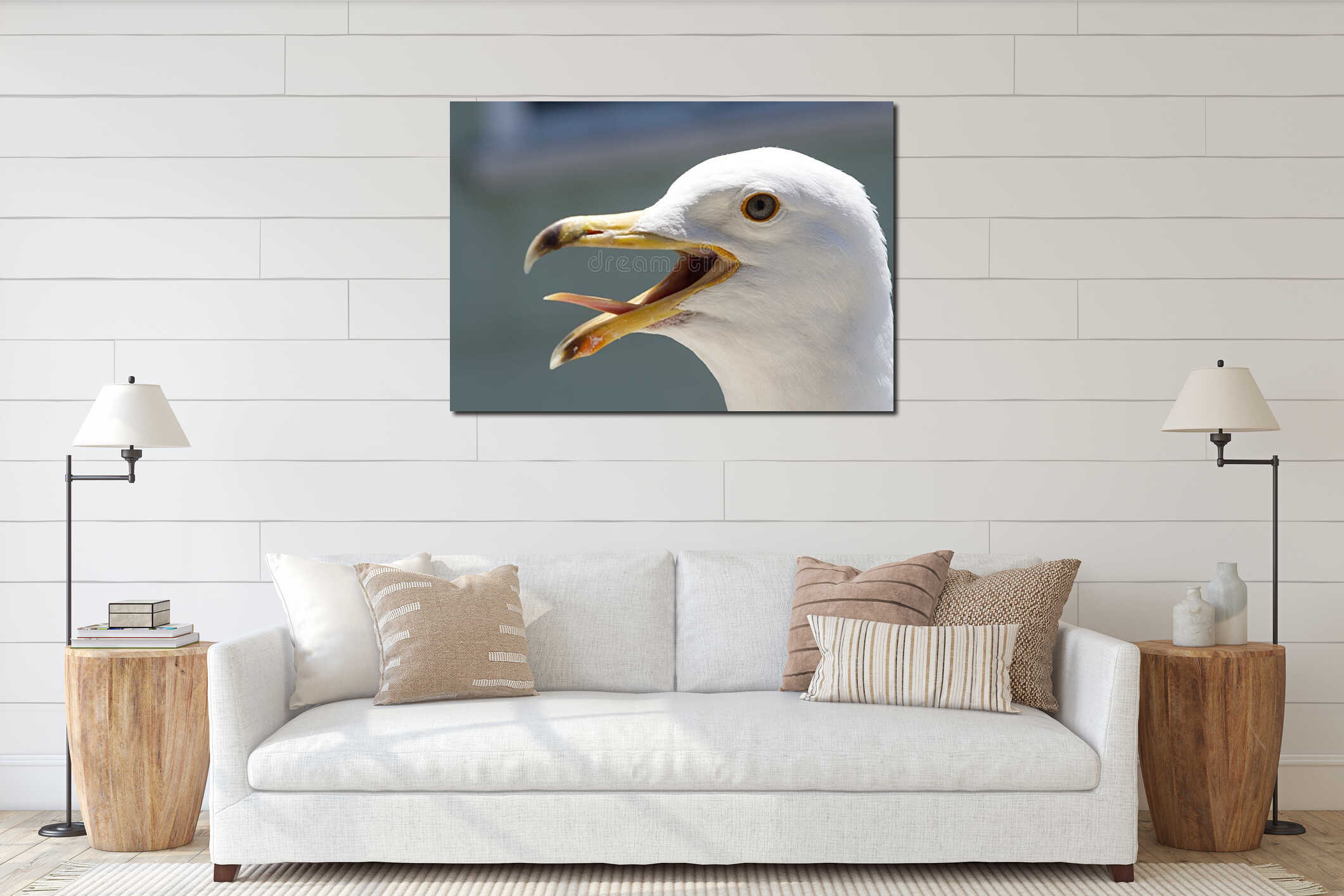 Seagull head close up interior mockup