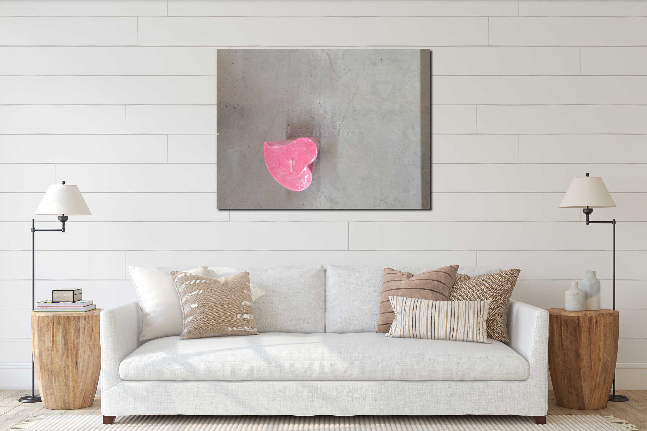 Pink heart from soap or wax candle on the brown grey background. Happy Valentines day. interior mockup