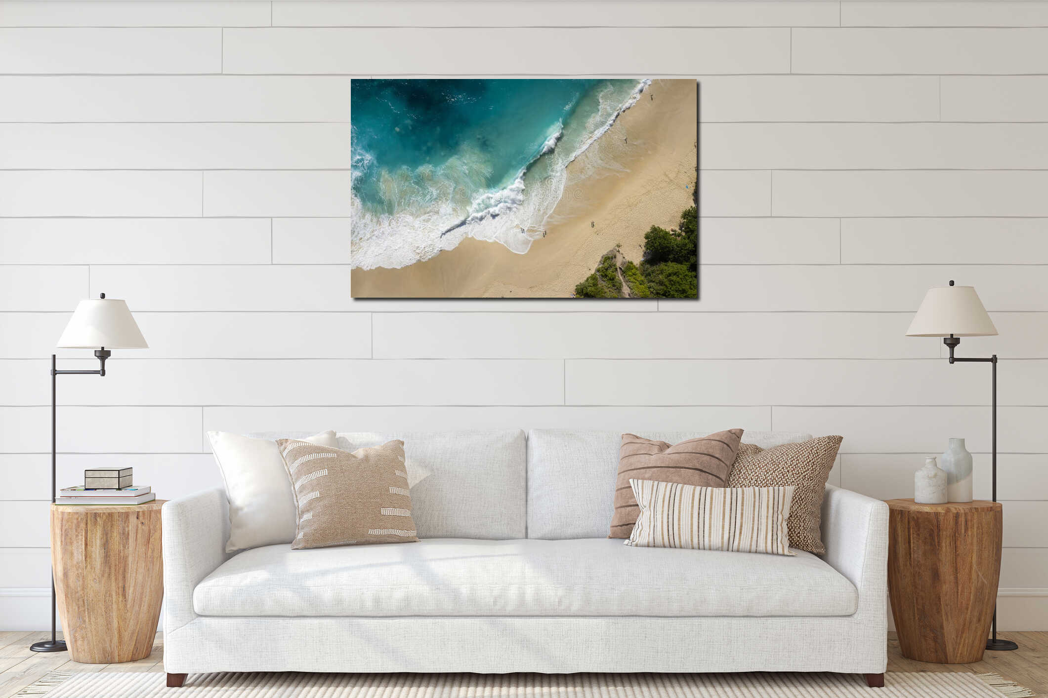 Top Down Drone Shot of Big Waves Kelingking Beach at Nusa Penida, Bali - Indonesia interior mockup