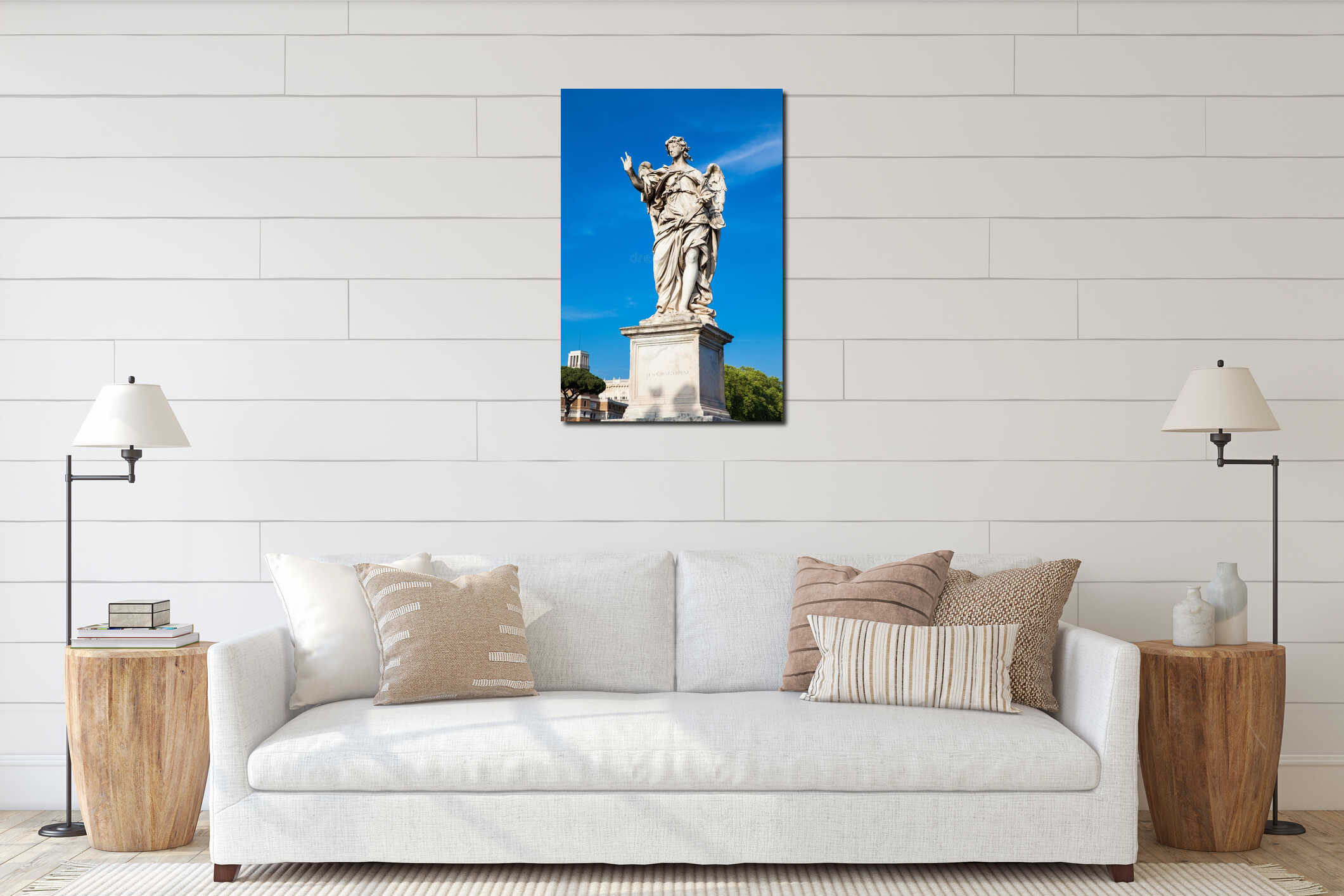 Angel with the Nails statue created by Girolamo Lucenti on the 16th century at Sant Angelo Bridge in Rome interior mockup