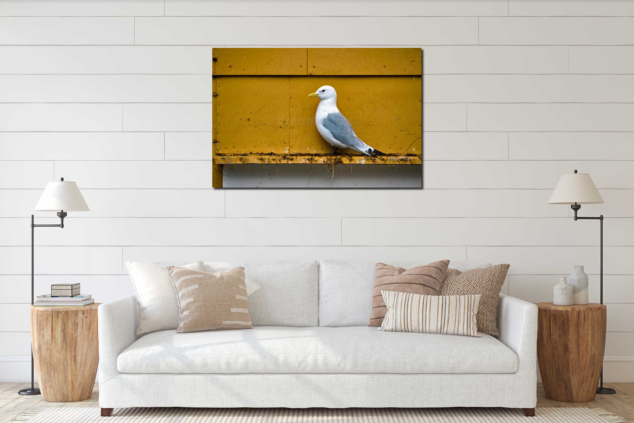 Seagull bird close up interior mockup