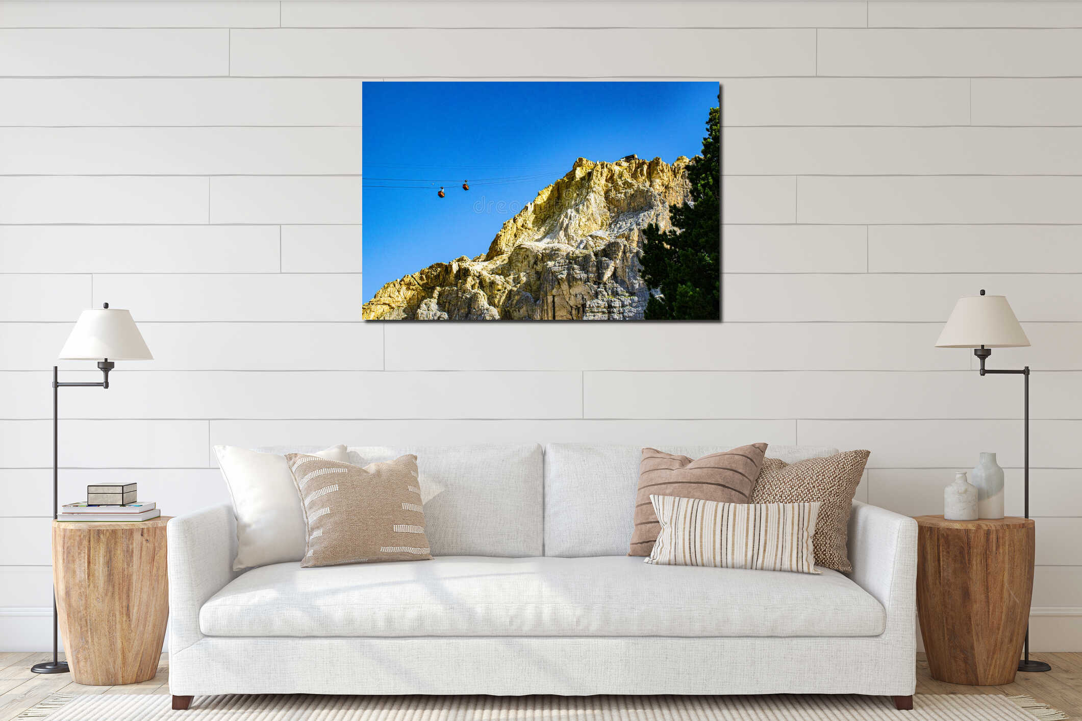 Falzarego Dolomiti cable car number five interior mockup