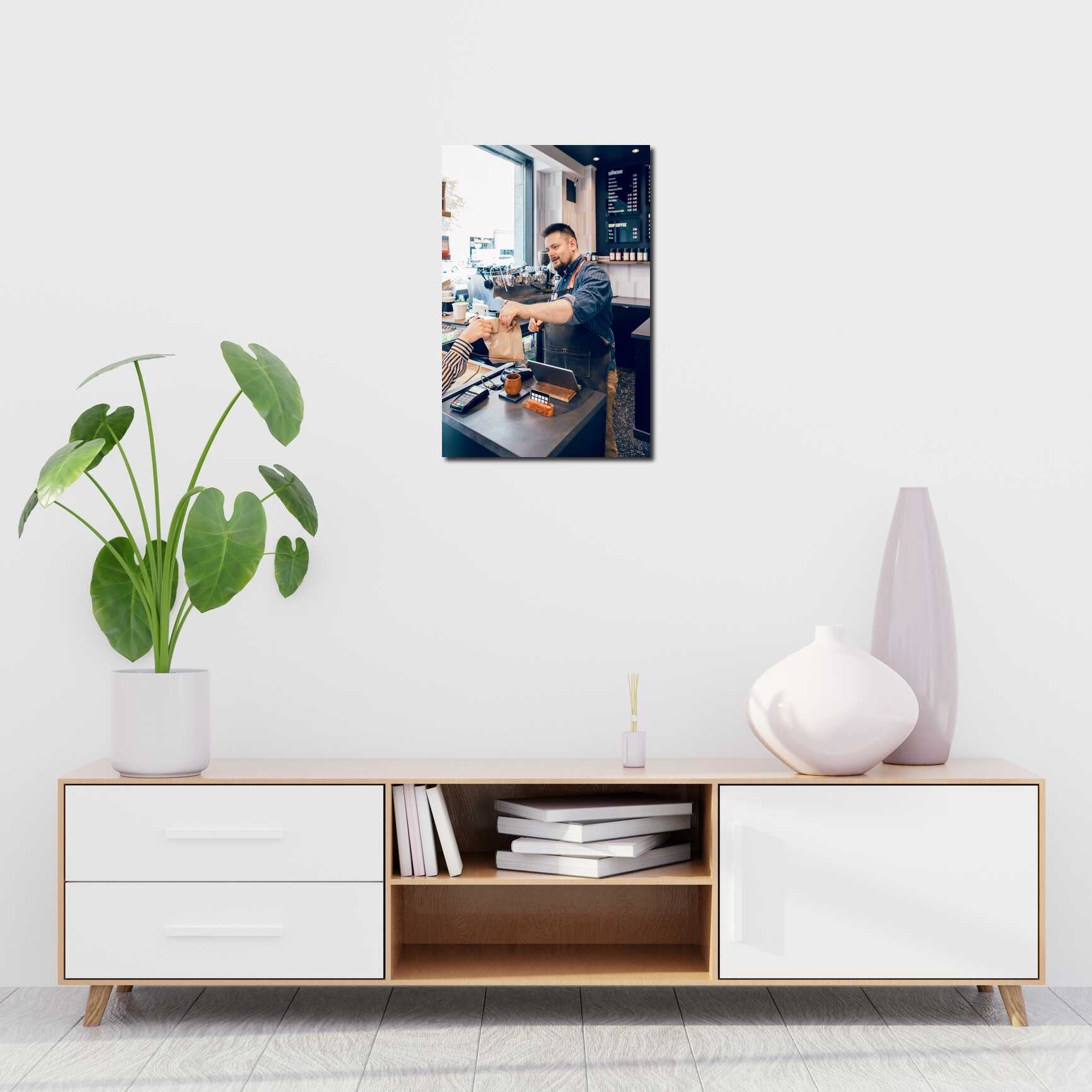 Canvas above sofa for size context