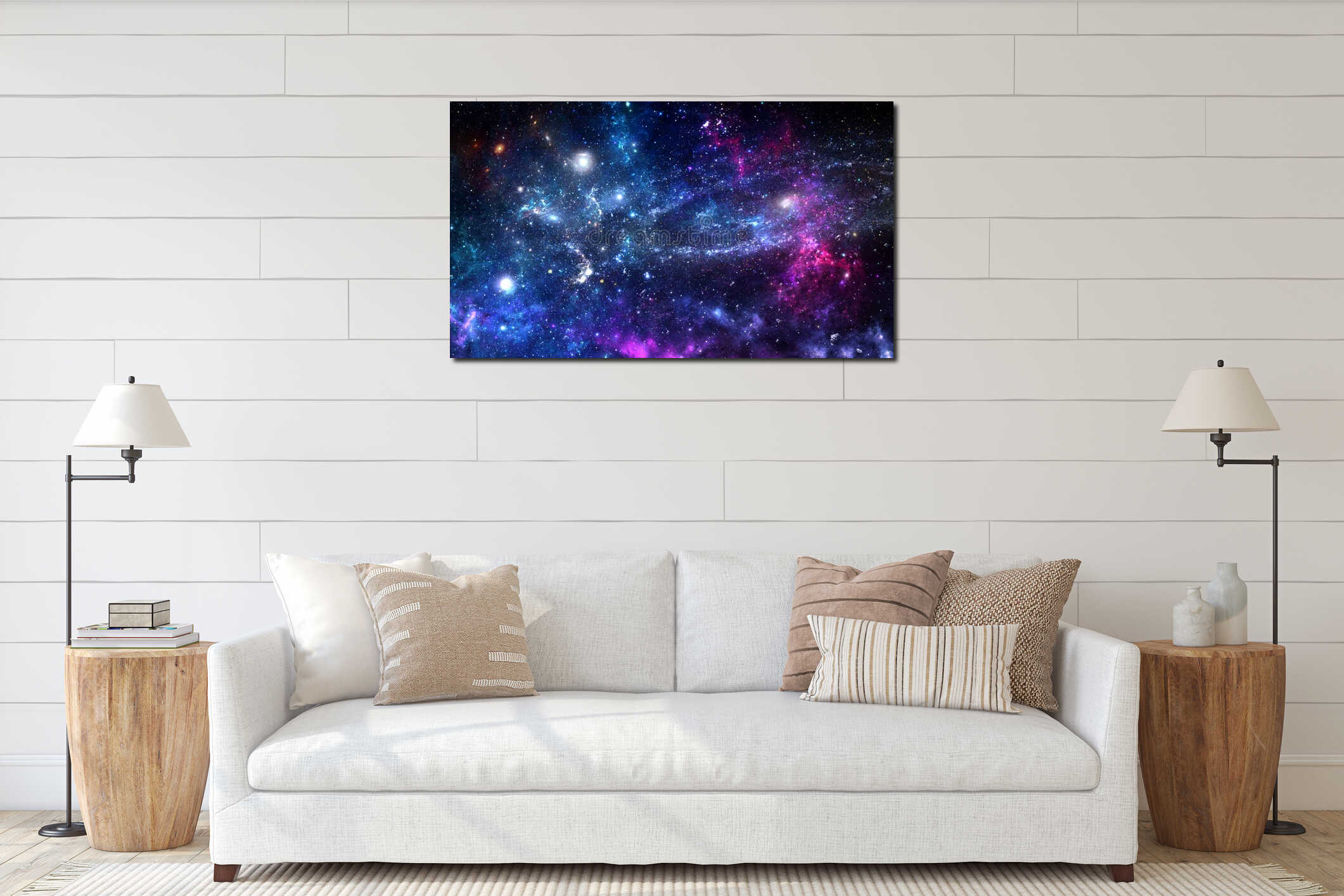 Planets and galaxy, science fiction wallpaper. Beauty of deep space. interior mockup