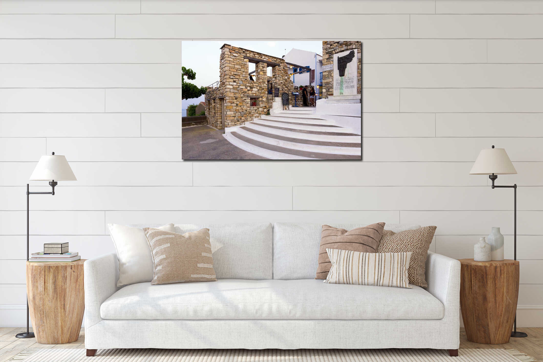 June 15th 2019 - Chora of Alonnisos island, Greece - Architecture in the Chora village of Alonnisos island, Greece interior mockup