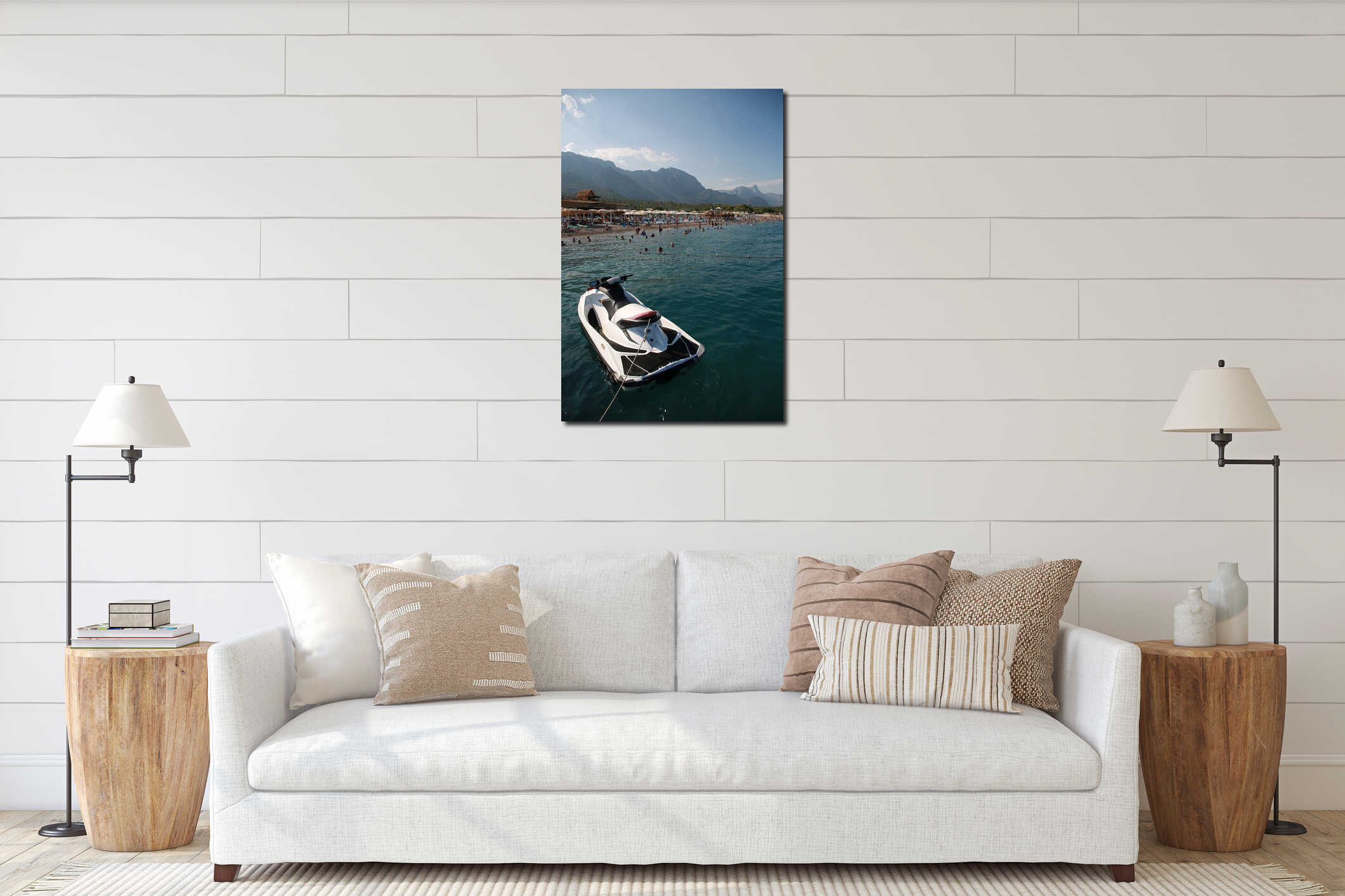 Kemer. Summer seascape with personal watercraft interior mockup