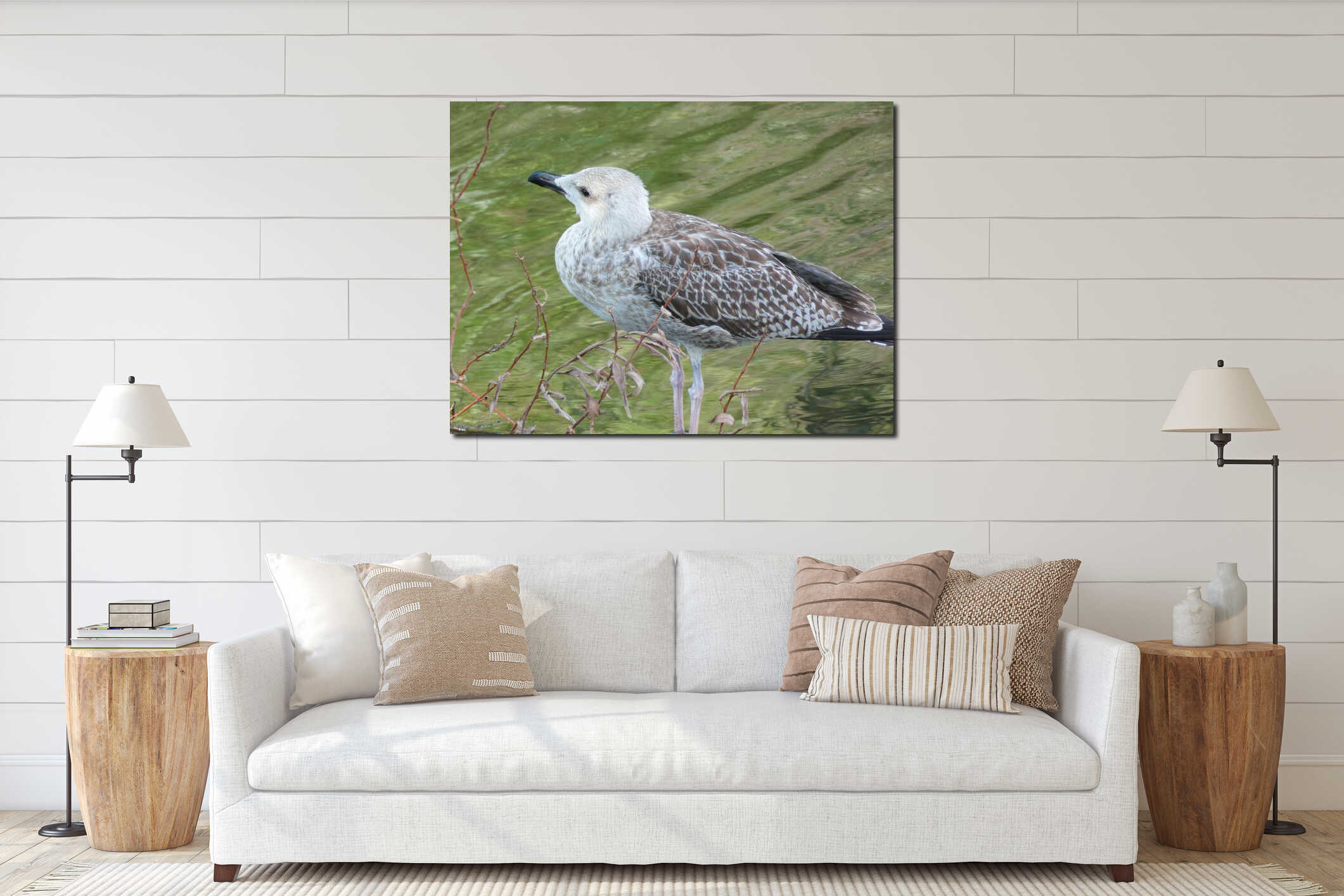 Seagulls in an artificial lake interior mockup