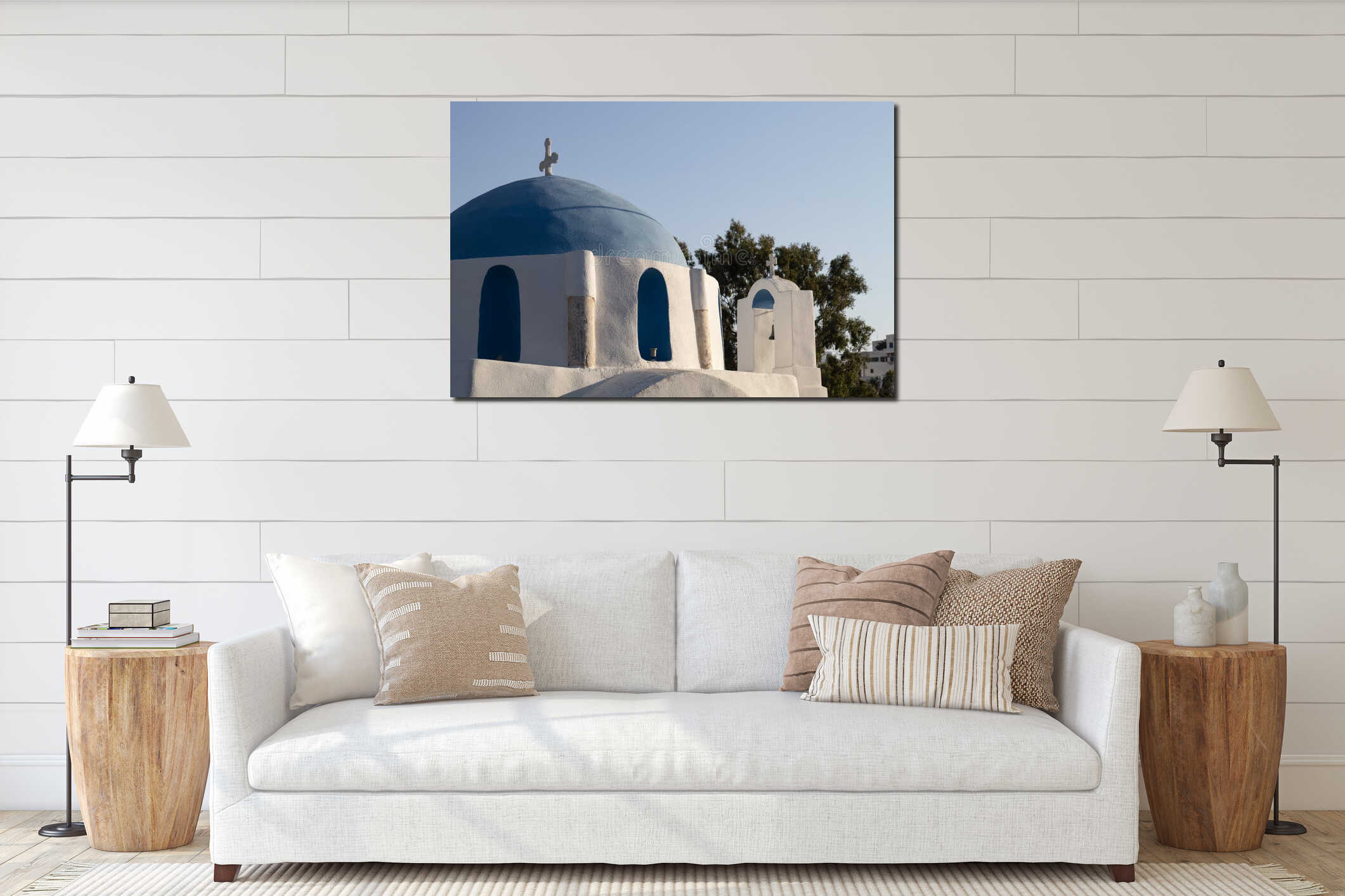 A beautiful, old Greek church on the lovely Greek island of Ios. interior mockup