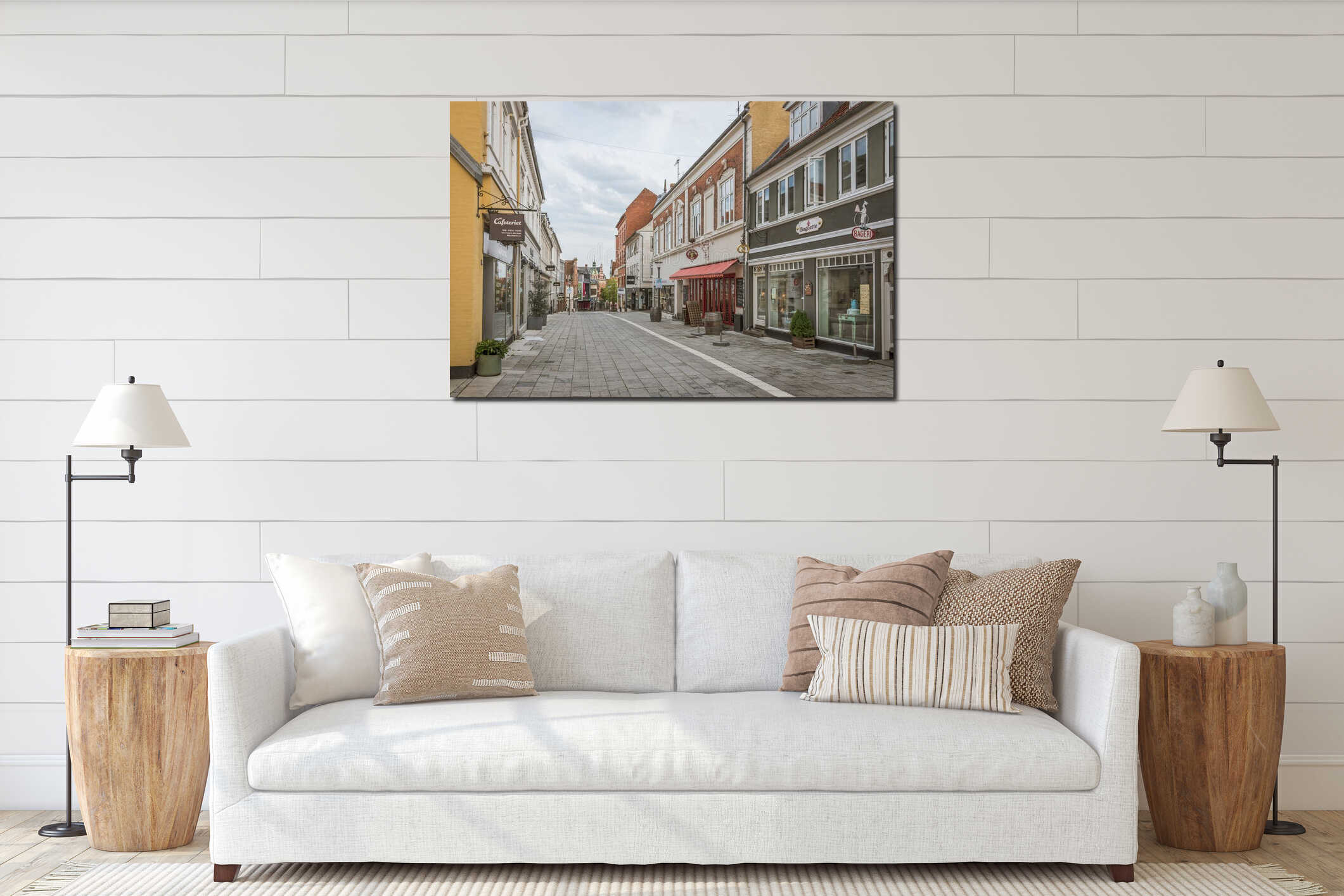 A deserted pedestrian street  in the center of  the danish town Svendborg interior mockup