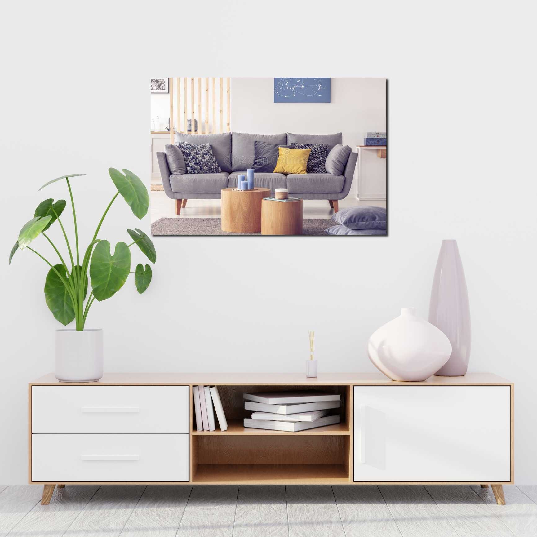 Canvas above sofa for size context