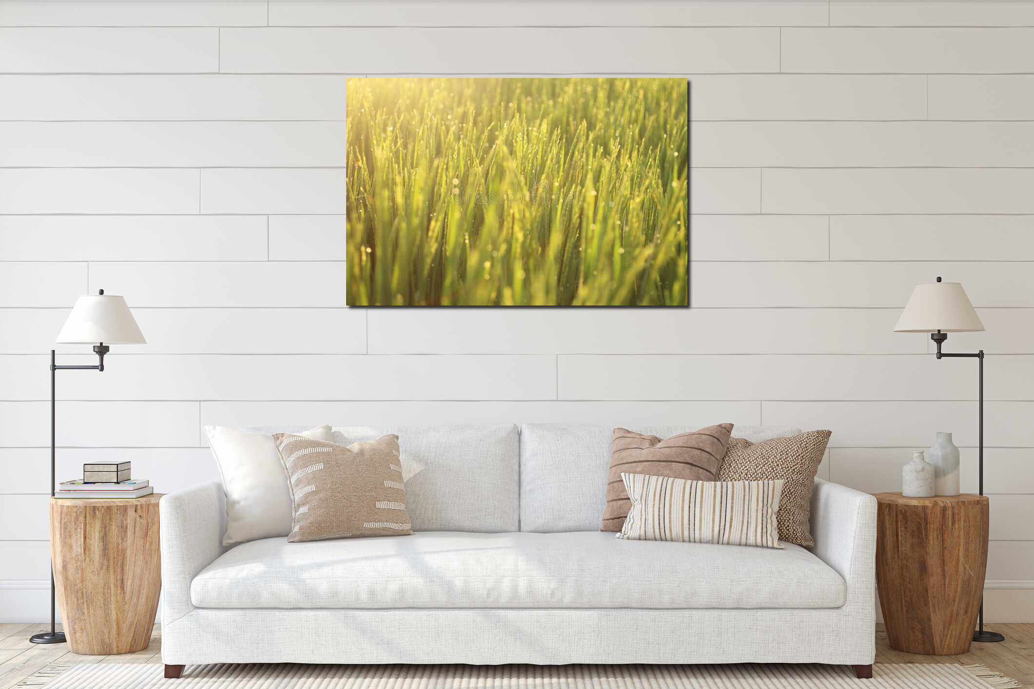 Nature background. Field of wheat. Dreamy natural background with morning golden sunrise sunset light over the field. Copy space. interior mockup