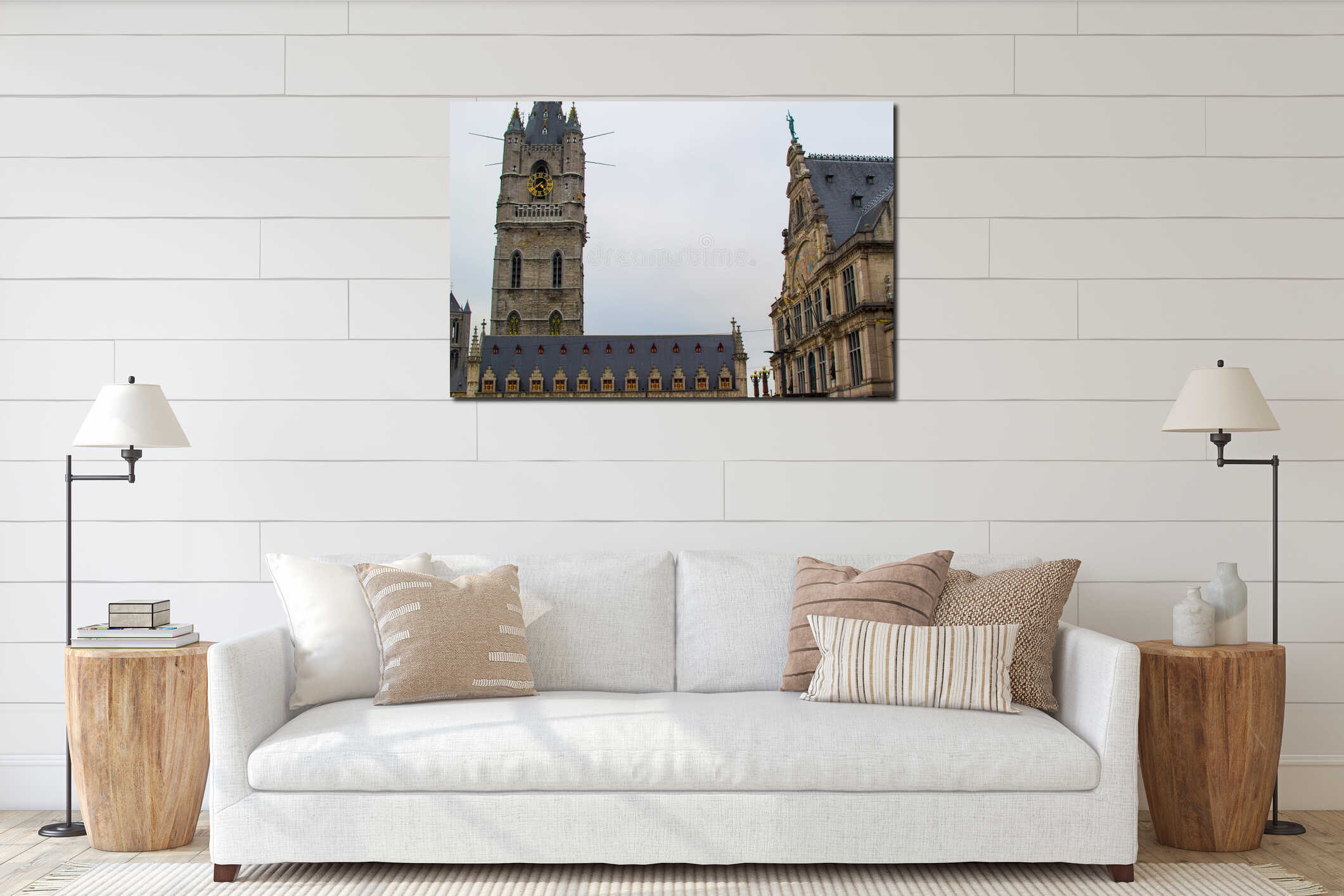 Belfry Het Belfort of Ghent, Belgium, Europe. Medieval 91-meters bell tower in the old town of Ghent interior mockup