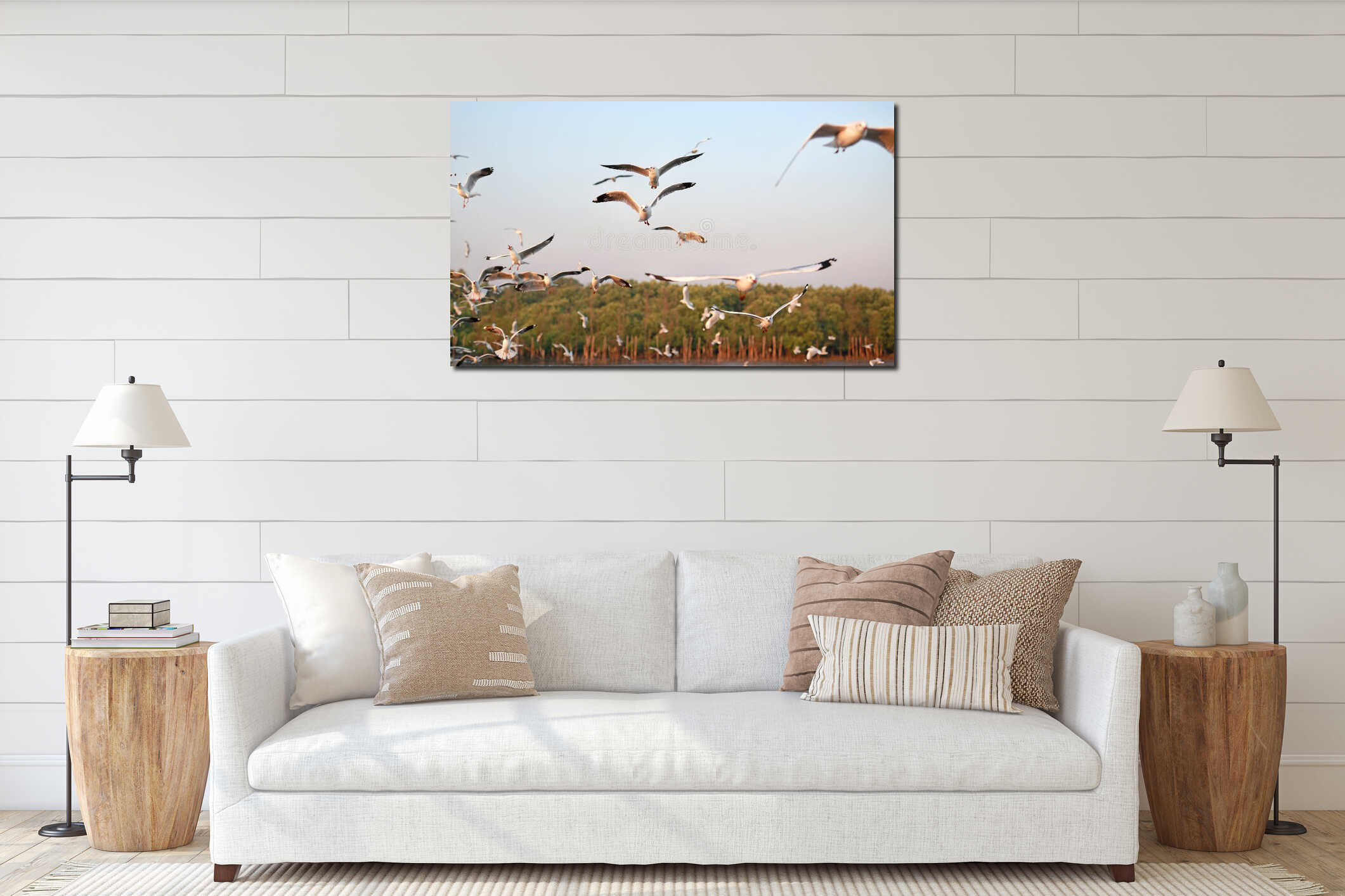 Seagulls flying Bird Seagull seaside animal nature fly interior mockup