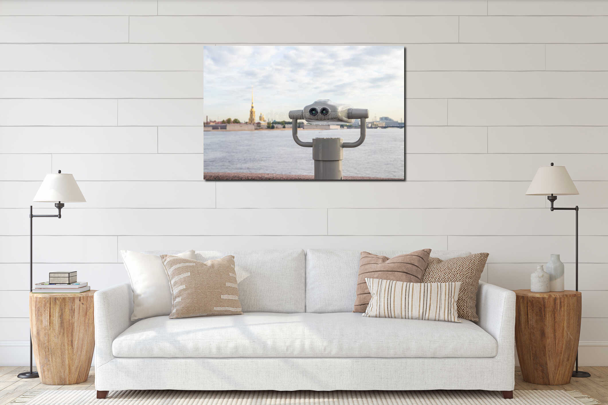 Stationary binoculars. gadgets at viewing platforms. big city binoculars. Watch with binoculars. panorama of the city interior mockup