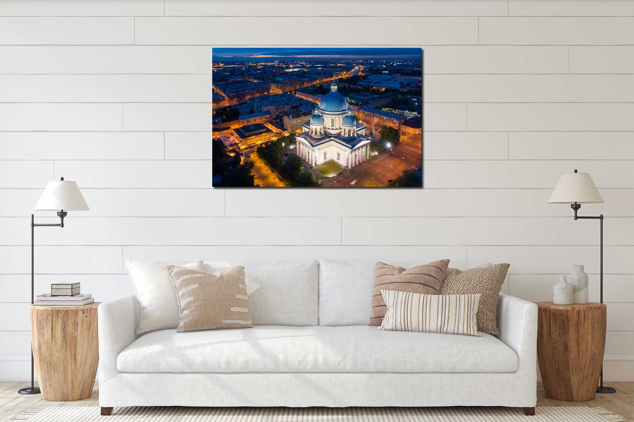 Russia. Saint-Petersburg. Panorama Of St. Petersburg. View of Trinity Cathedral on a summer night. Petersburg from the height. interior mockup