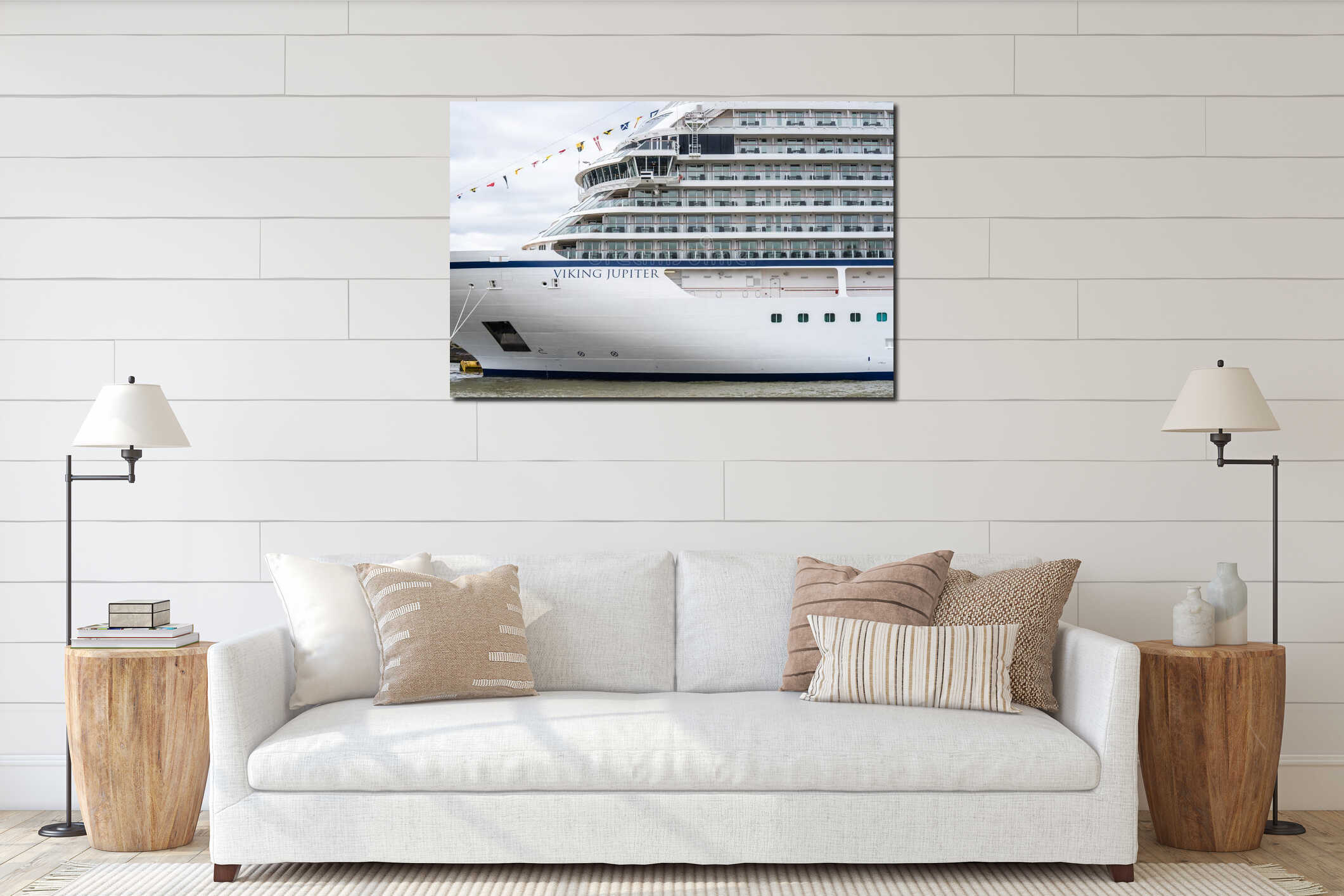 London, UK, July 14, 2019. The Viking Jupiter cruise liner, belonging to the Viking Cruise Line, docked at Greenwich interior mockup