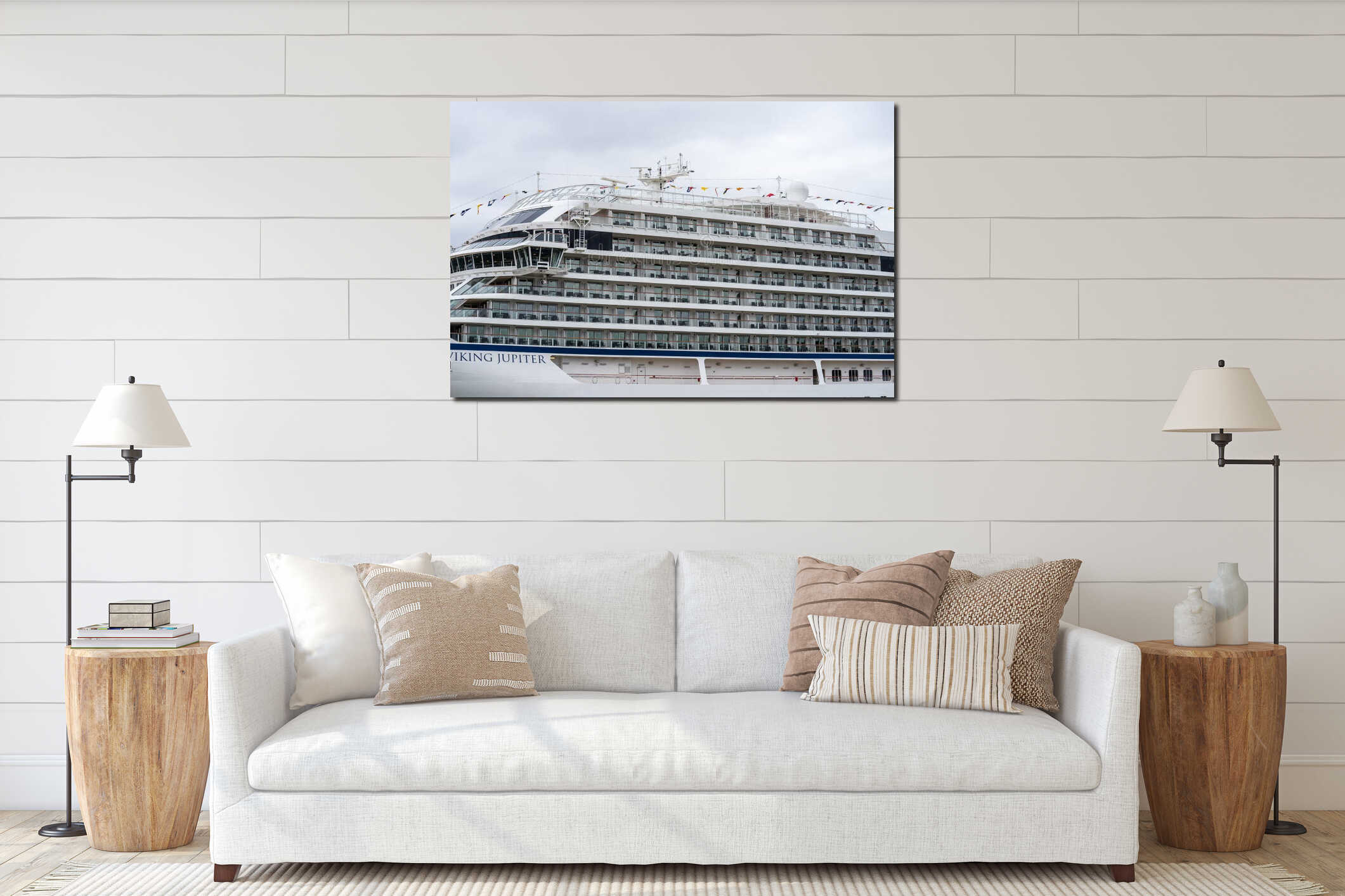 London, UK, July 14, 2019. The Viking Jupiter cruise liner, belonging to the Viking Cruise Line, docked at Greenwich interior mockup