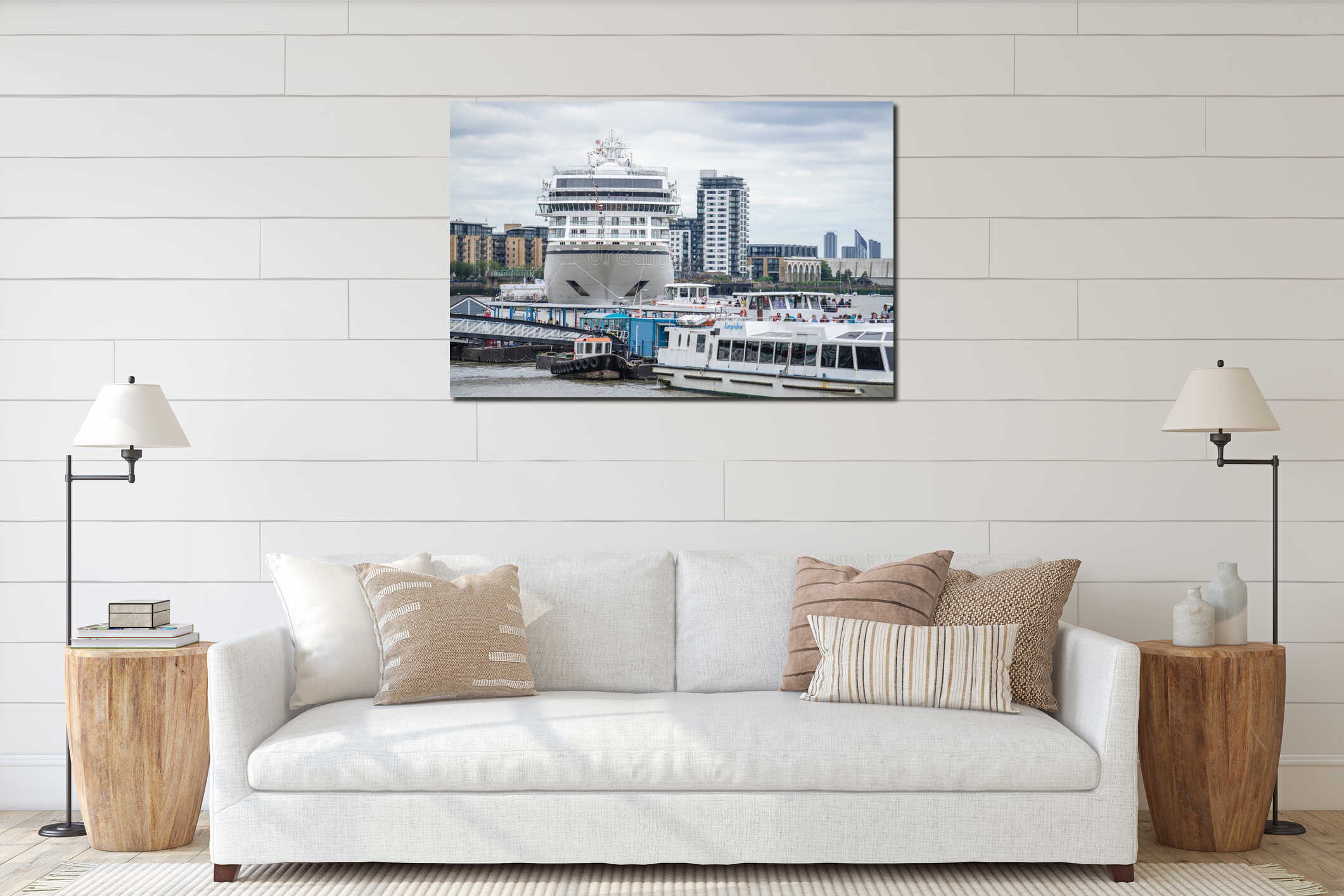 London, UK, July 14, 2019. The Viking Jupiter cruise liner, belonging to the Viking Cruise Line, docked at Greenwich interior mockup