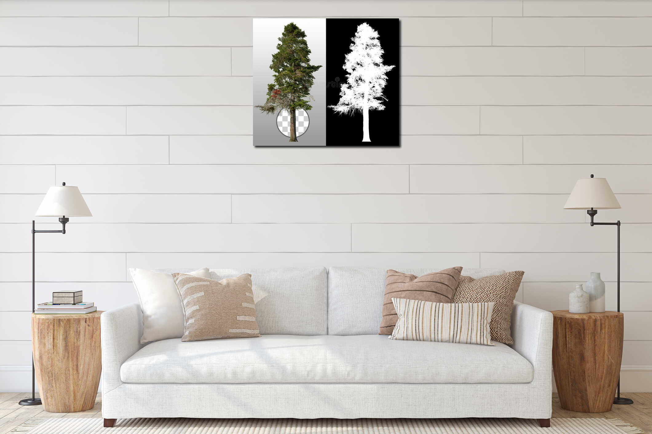 Pine tree isolated interior mockup