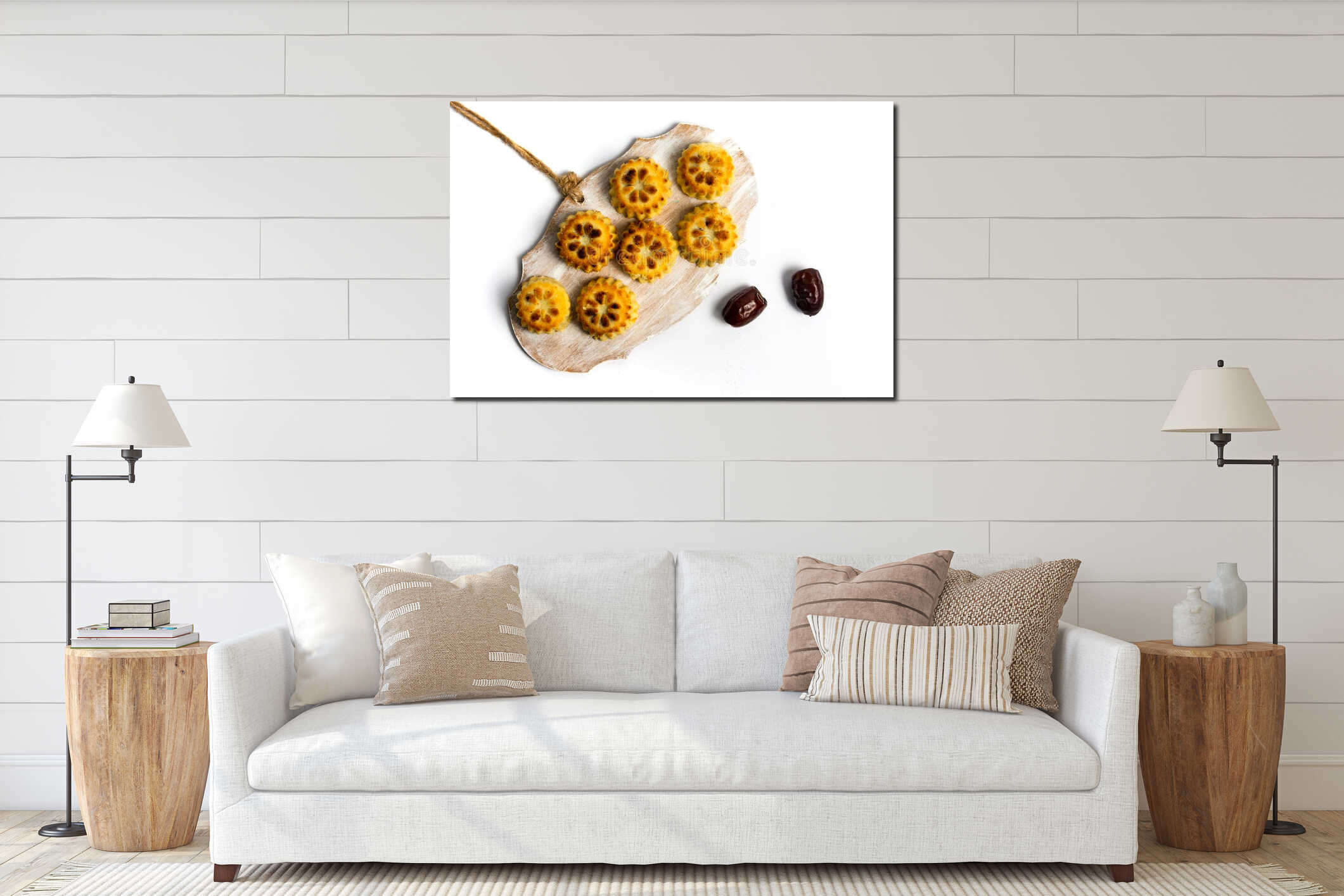 Cookies with dates isolated on white interior mockup