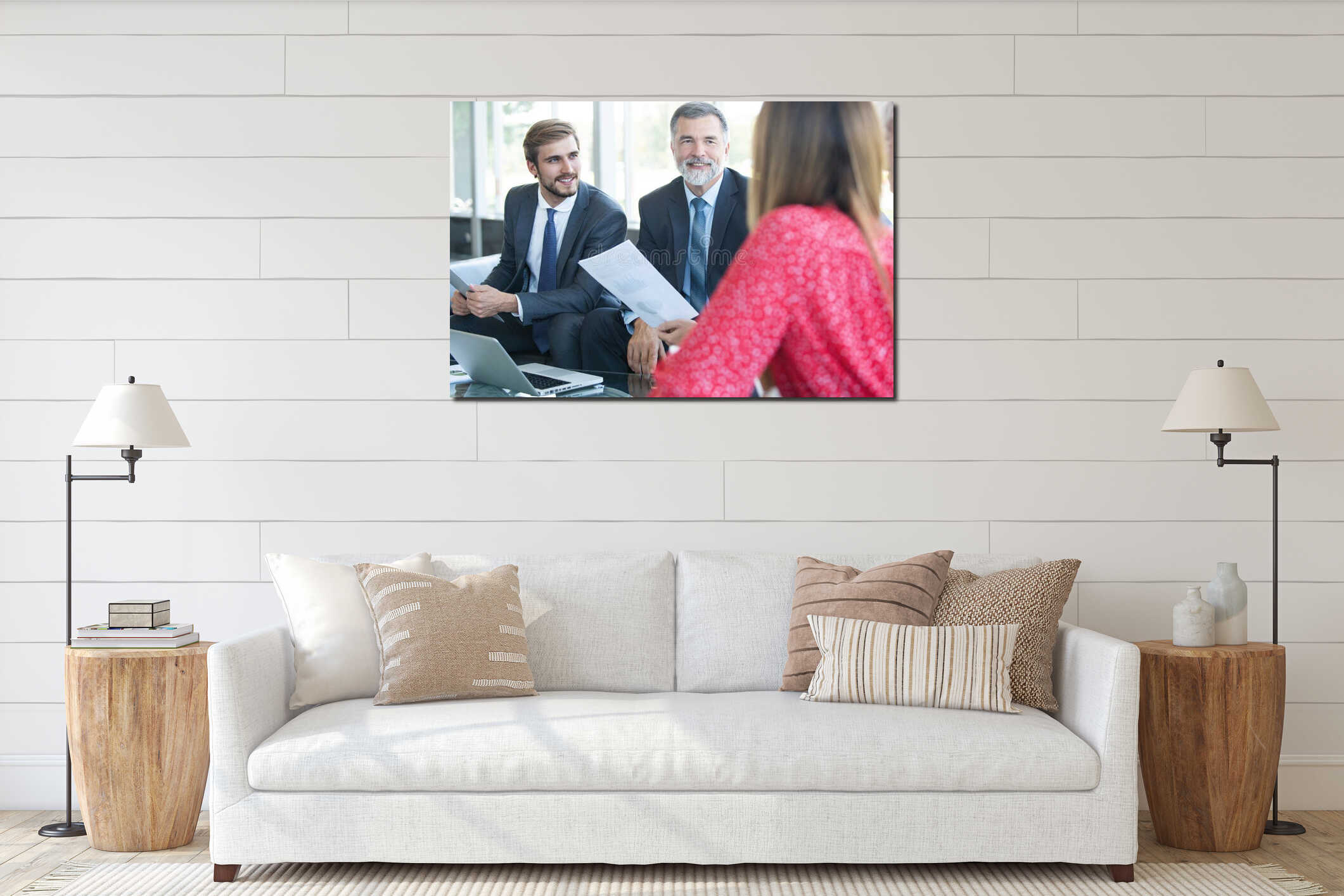 Entrepreneurs and business people conference in modern meeting room. interior mockup