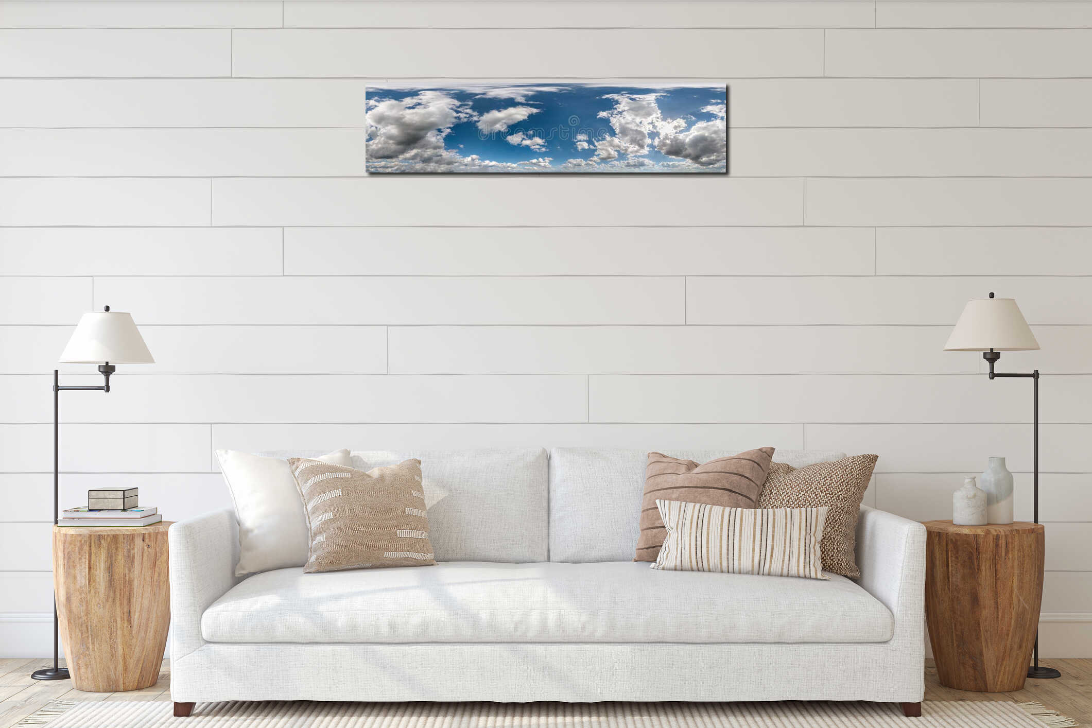Seamless cloudy blue sky hdri panorama 360 degrees angle view with zenith and beautiful clouds for use in 3d graphics as sky dome interior mockup