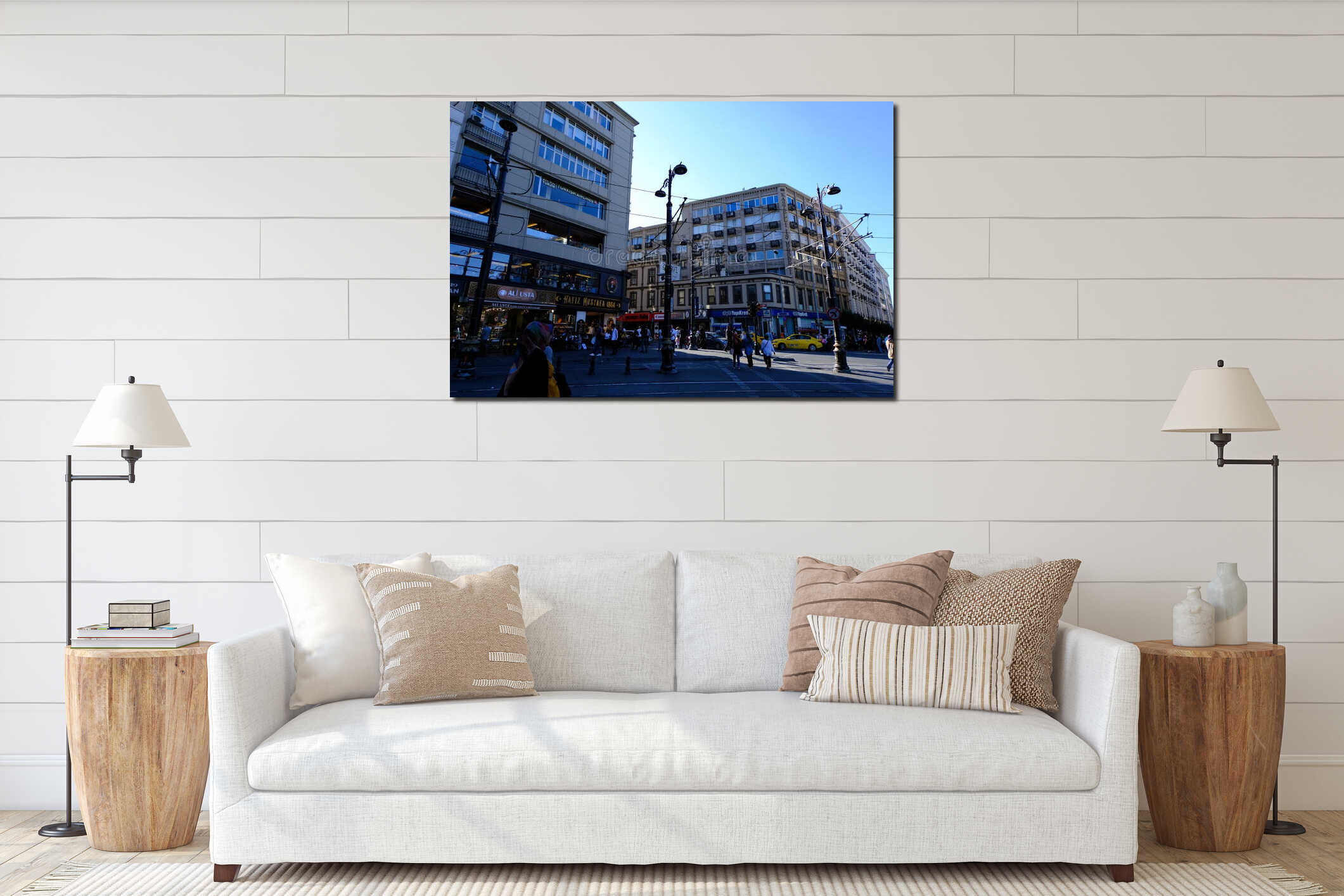 Istanbul Sirkeci Ankara street, people and shops, Turkey interior mockup