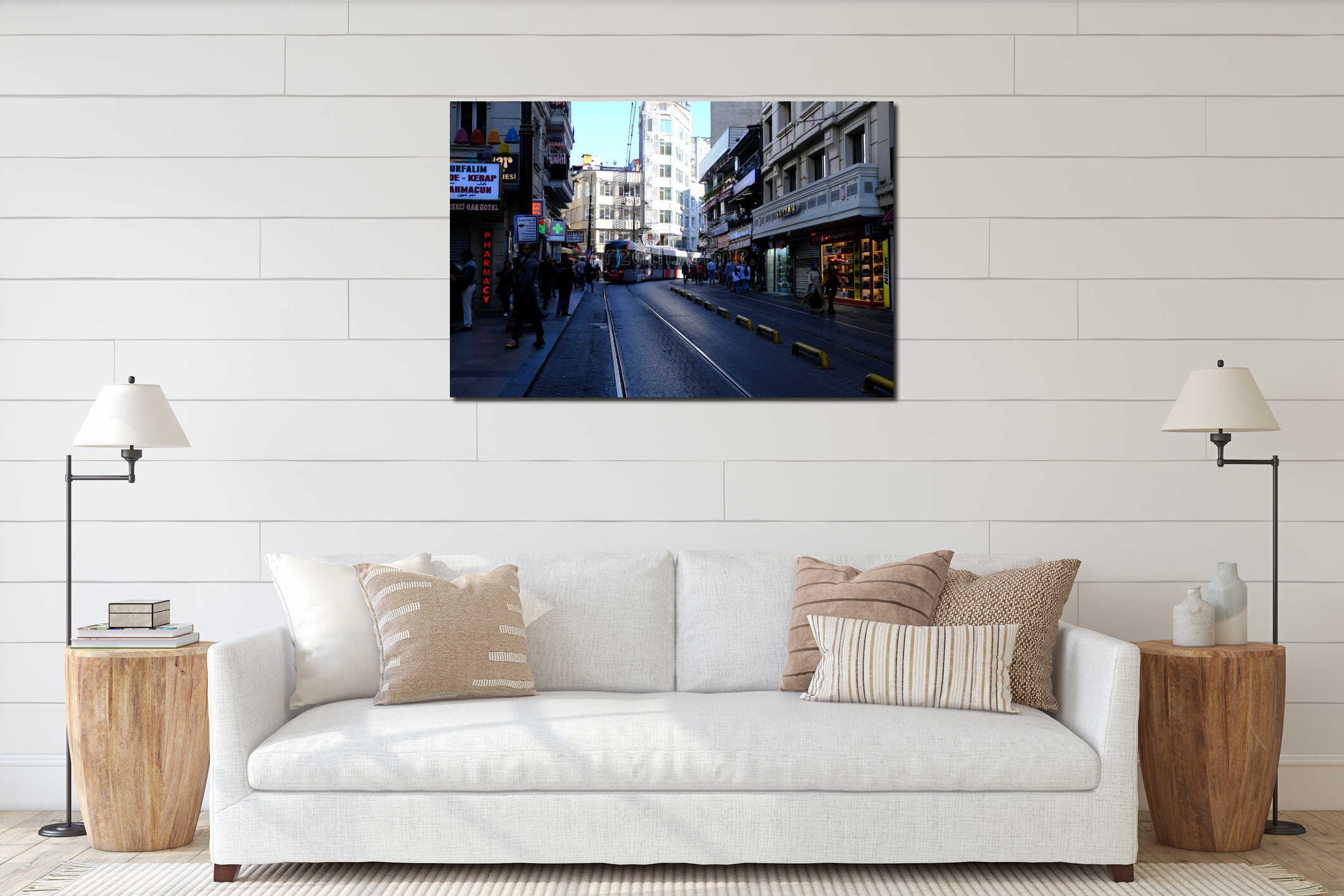 Istanbul Sirkeci Ankara street, people and shops, Turkey interior mockup