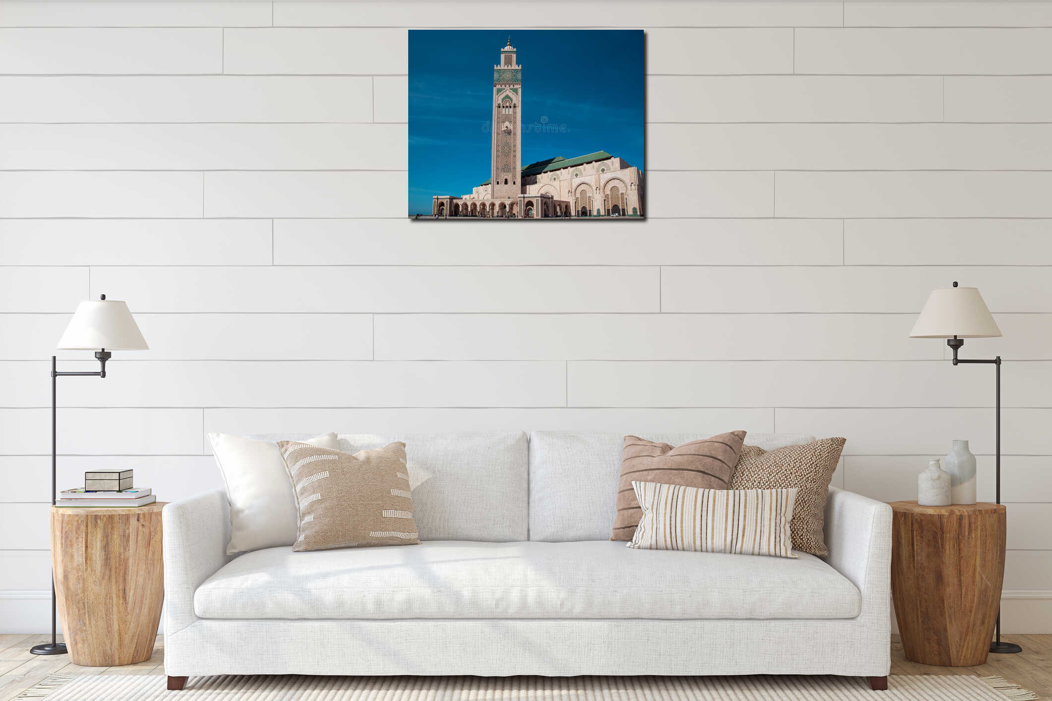 low angle view of Hassan II mosque against sky - travel destination - famous landmark interior mockup