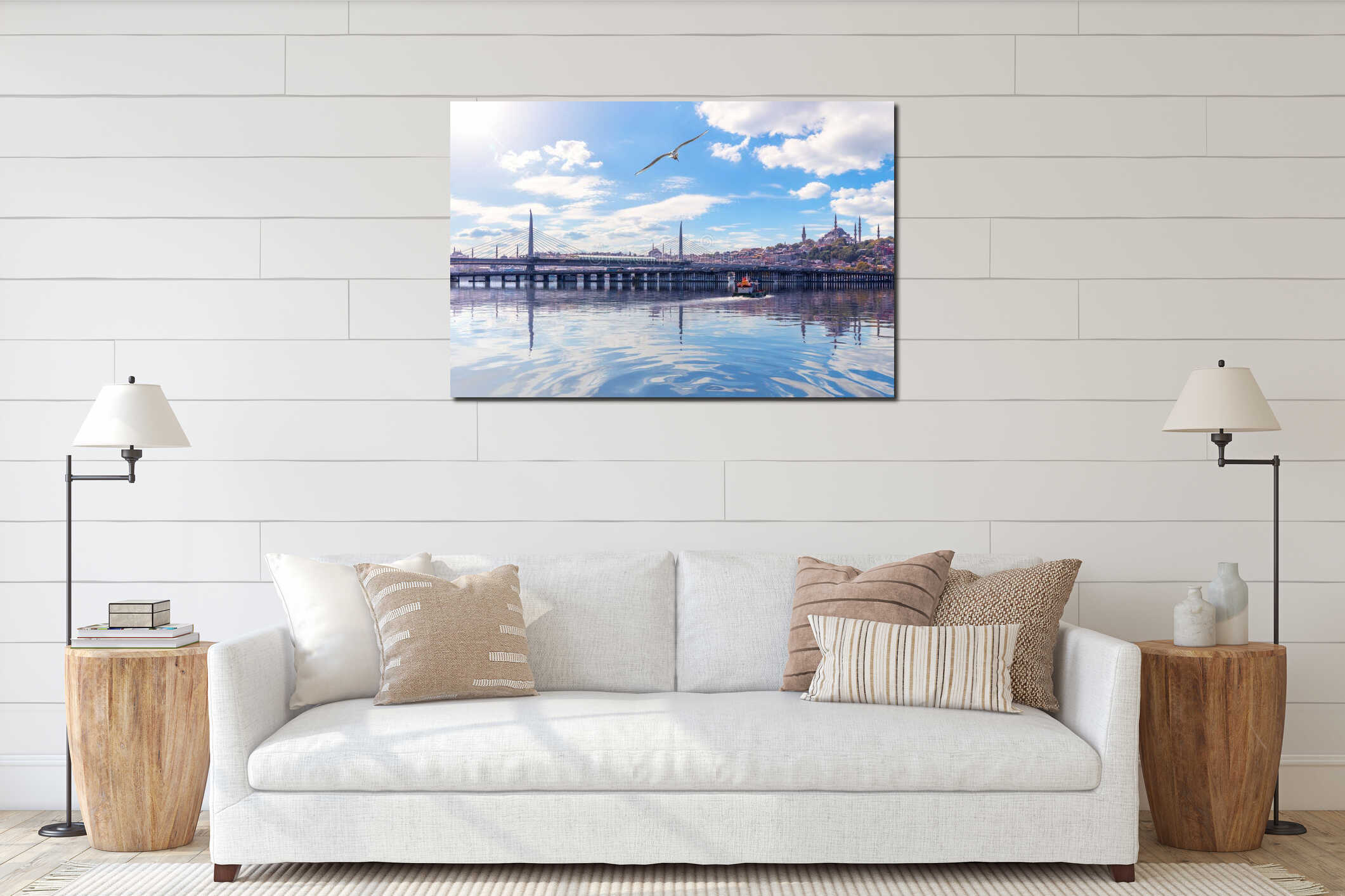 Halic Metro Bridge and famous Mosques of Istanbul, Turkey interior mockup