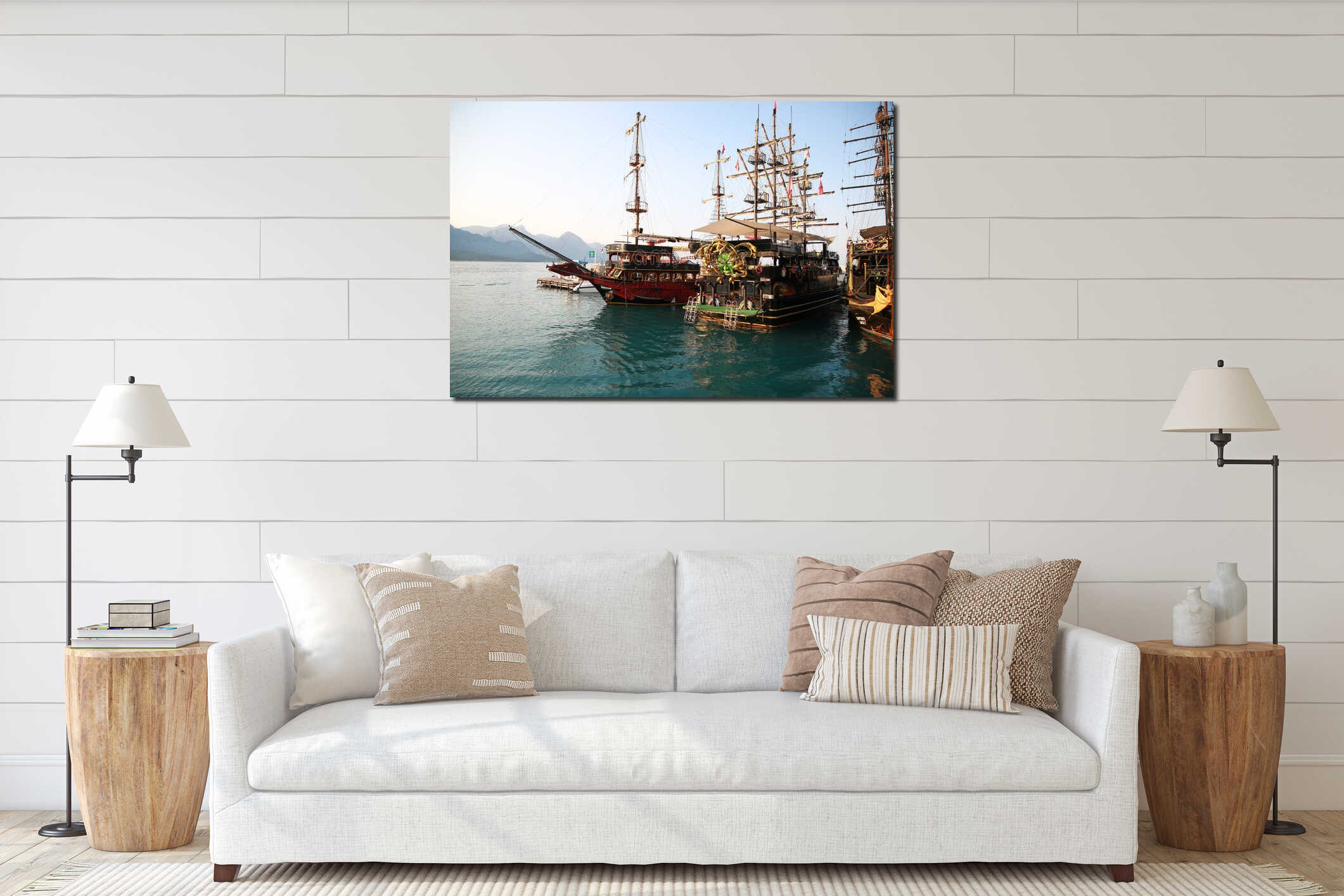 Kemer, Turkey. Moored pleasure ships in the port interior mockup