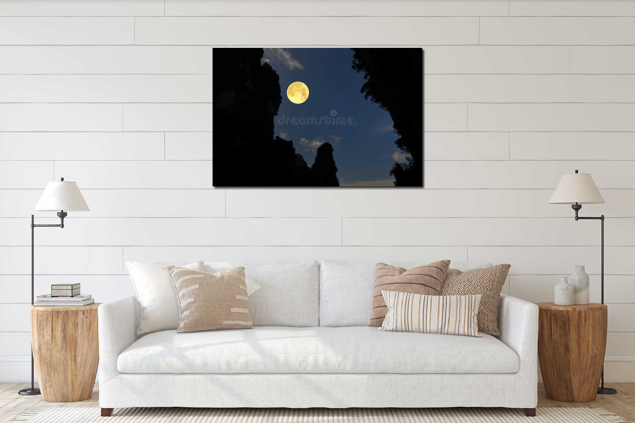 Beautiful super moon over the mountain interior mockup