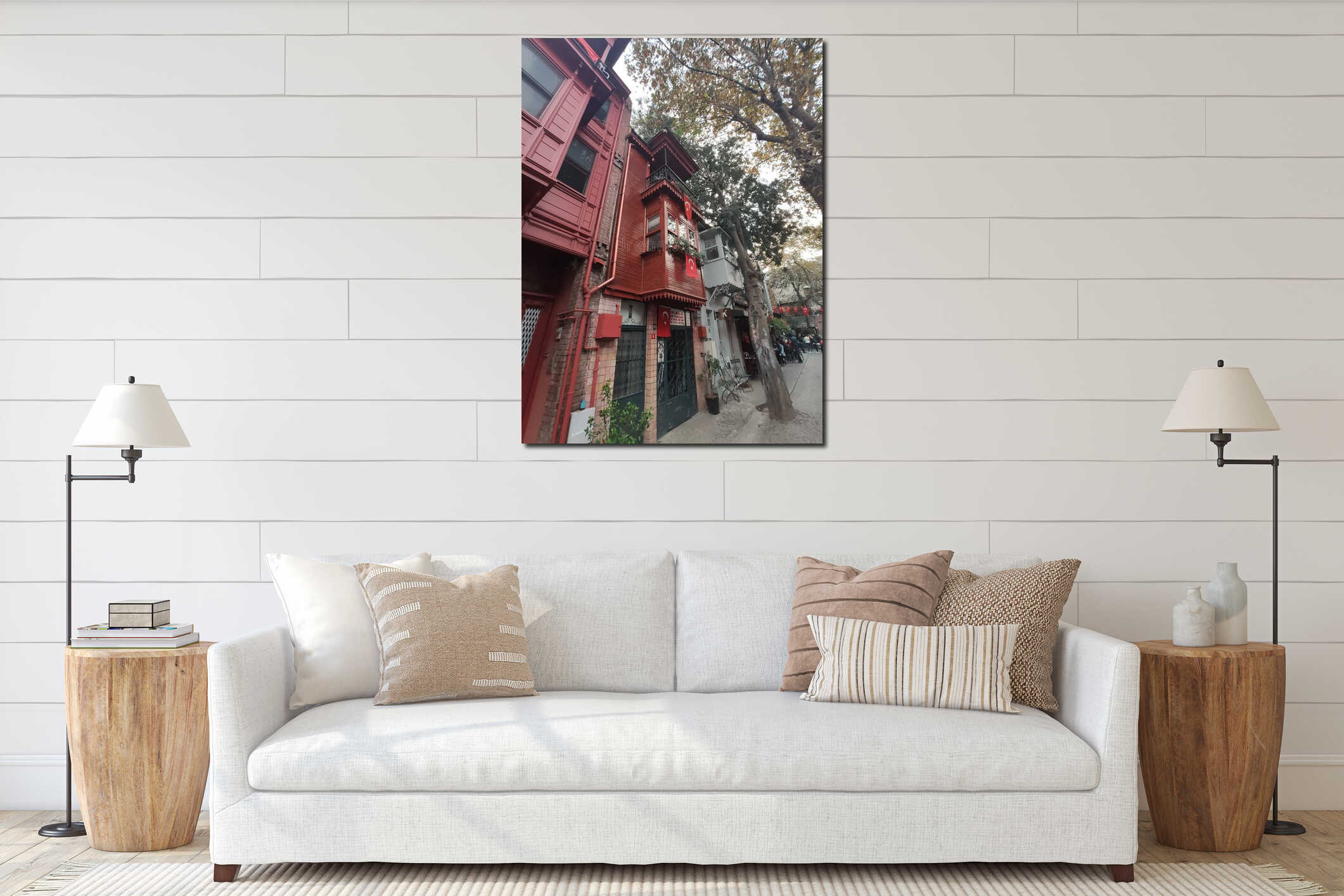 Historical, Old, Colorful Houses in Kuzguncuk, Istanbul, Turkey. Detail scenic view of colorful houses in Istanbul Streets. interior mockup