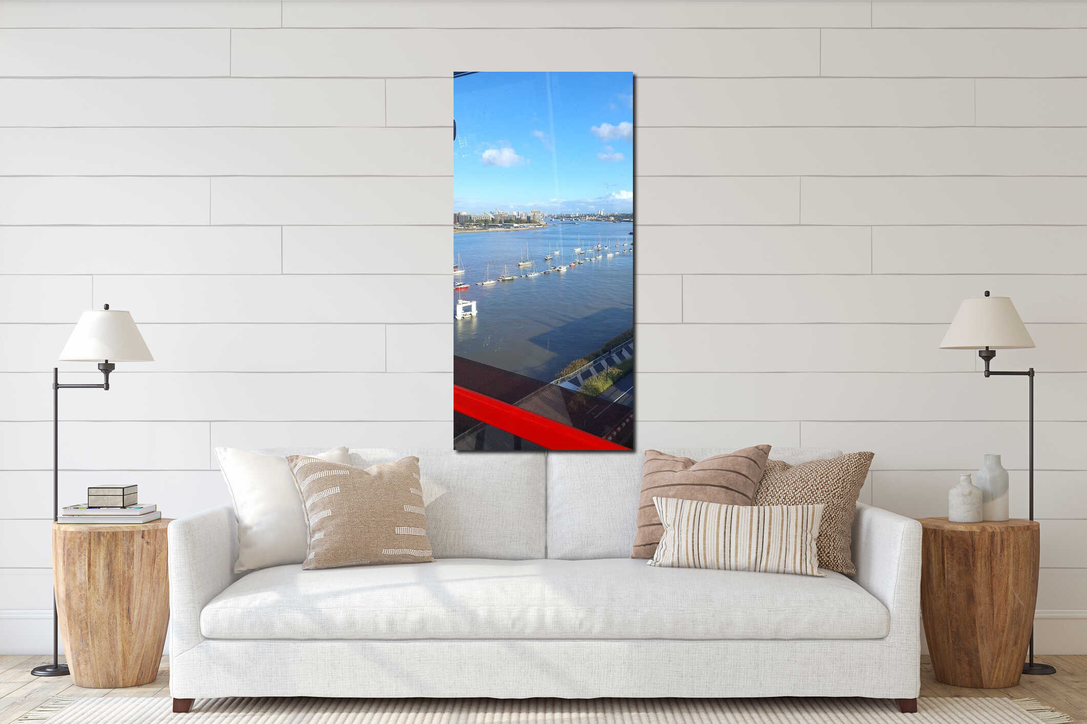 View from Emirates cable car in London, tour of London at Western Gateway Royal Docks interior mockup