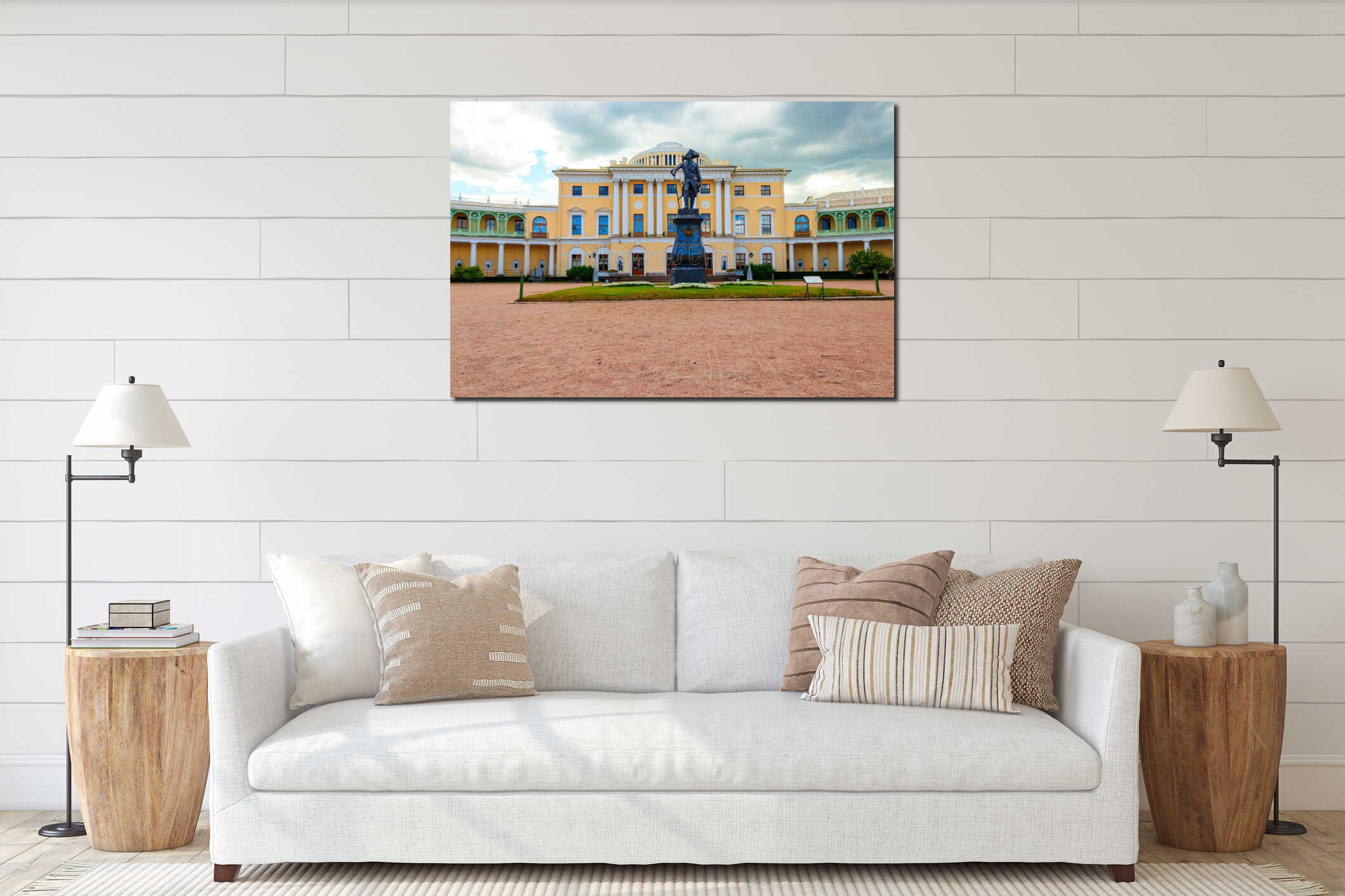 Monument to emperor Paul the First in front of Pavlovsk Palace, Russia interior mockup