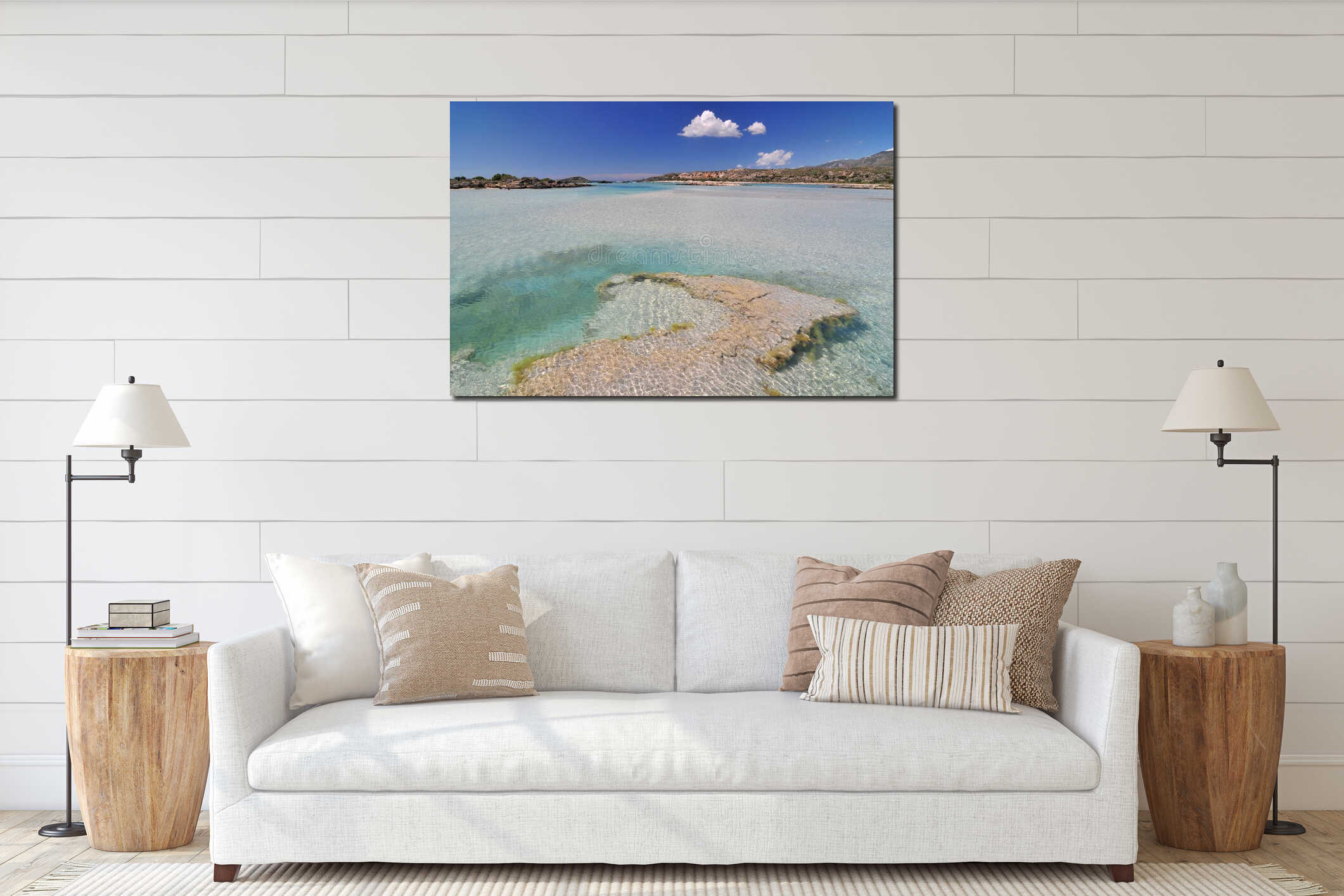 Elafonisos beach on the south west coast of Crete island in Greece, rated one of the most fabulous beaches in Europe interior mockup