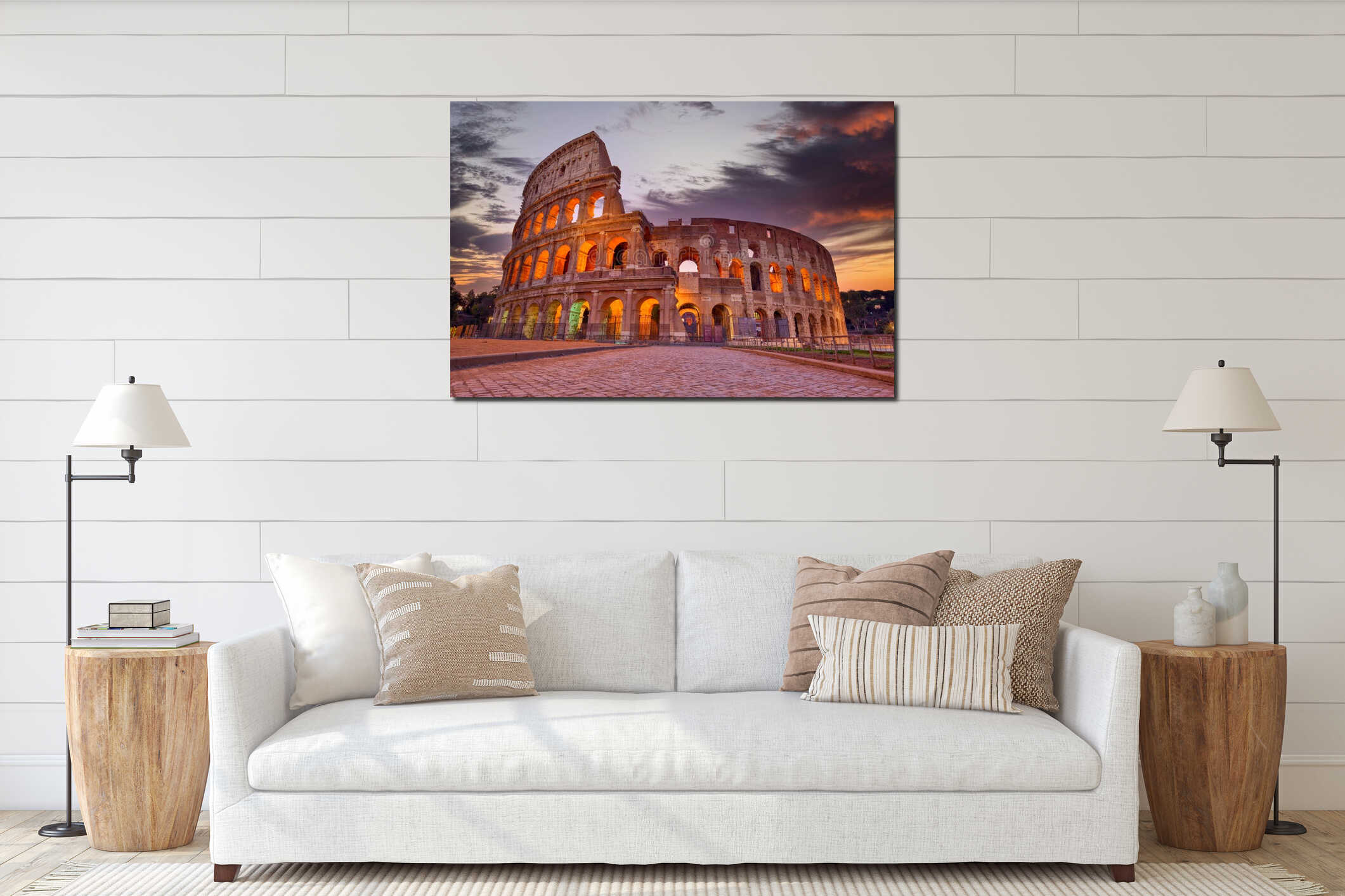 Colosseum at sunset, Rome. Rome best known architecture and landmark. Rome Colosseum is one of the main attractions of Rome and interior mockup