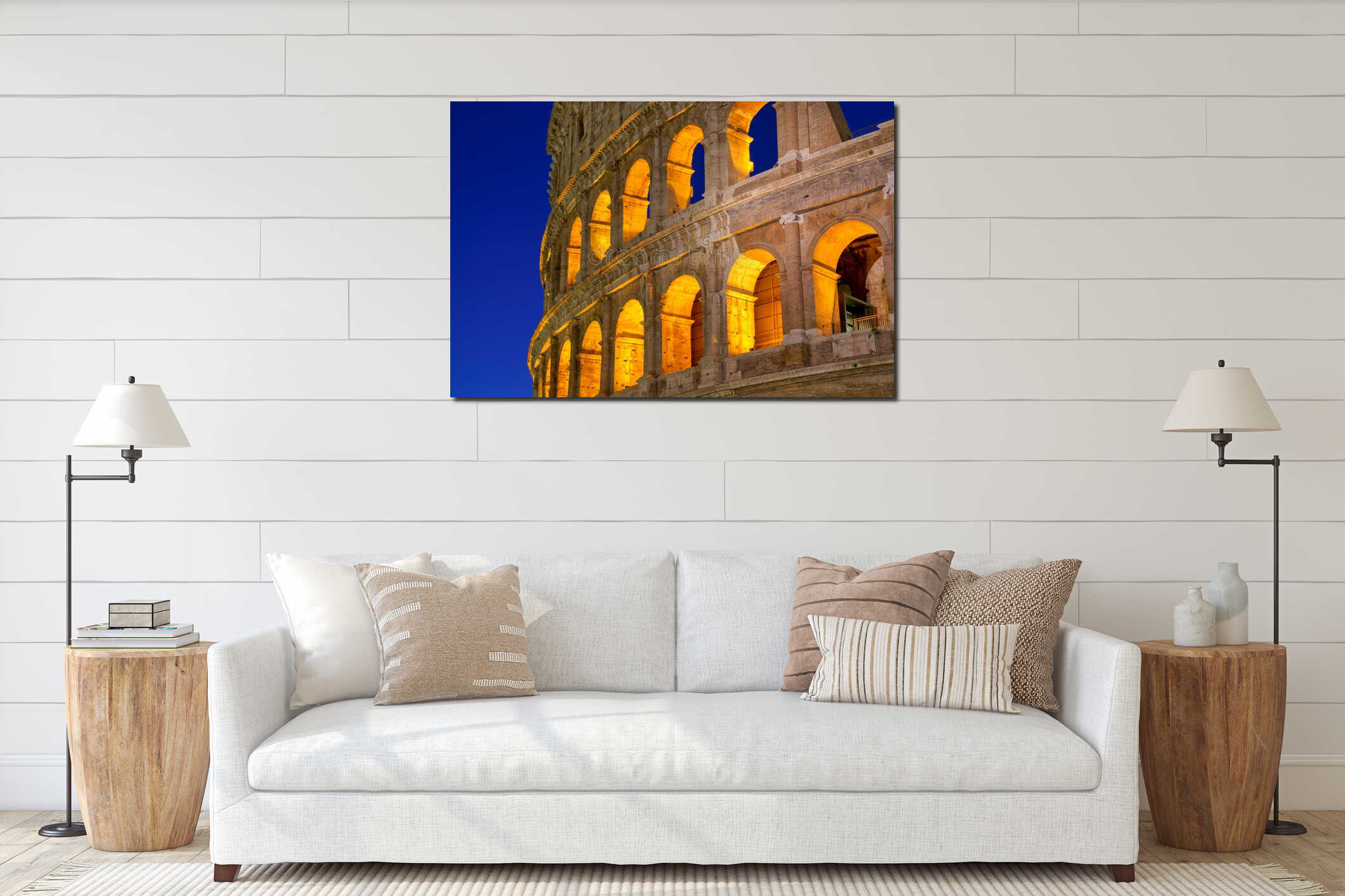 Colosseum at sunset, Rome. Rome best known architecture and landmark. Rome Colosseum is one of the main attractions of Rome and interior mockup