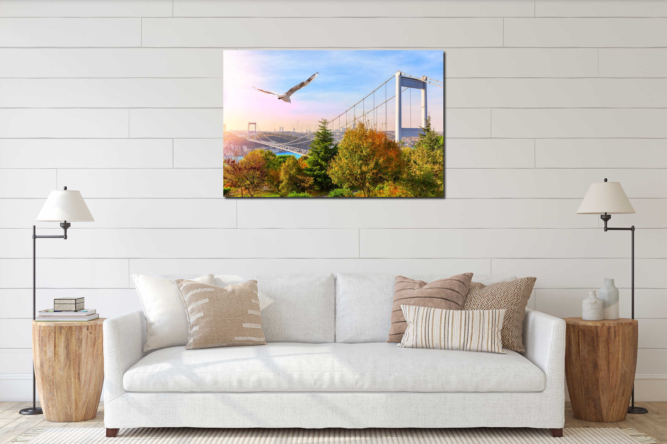 Sultan Fatih Mehmet Bridge, view from the park, Istanbul interior mockup