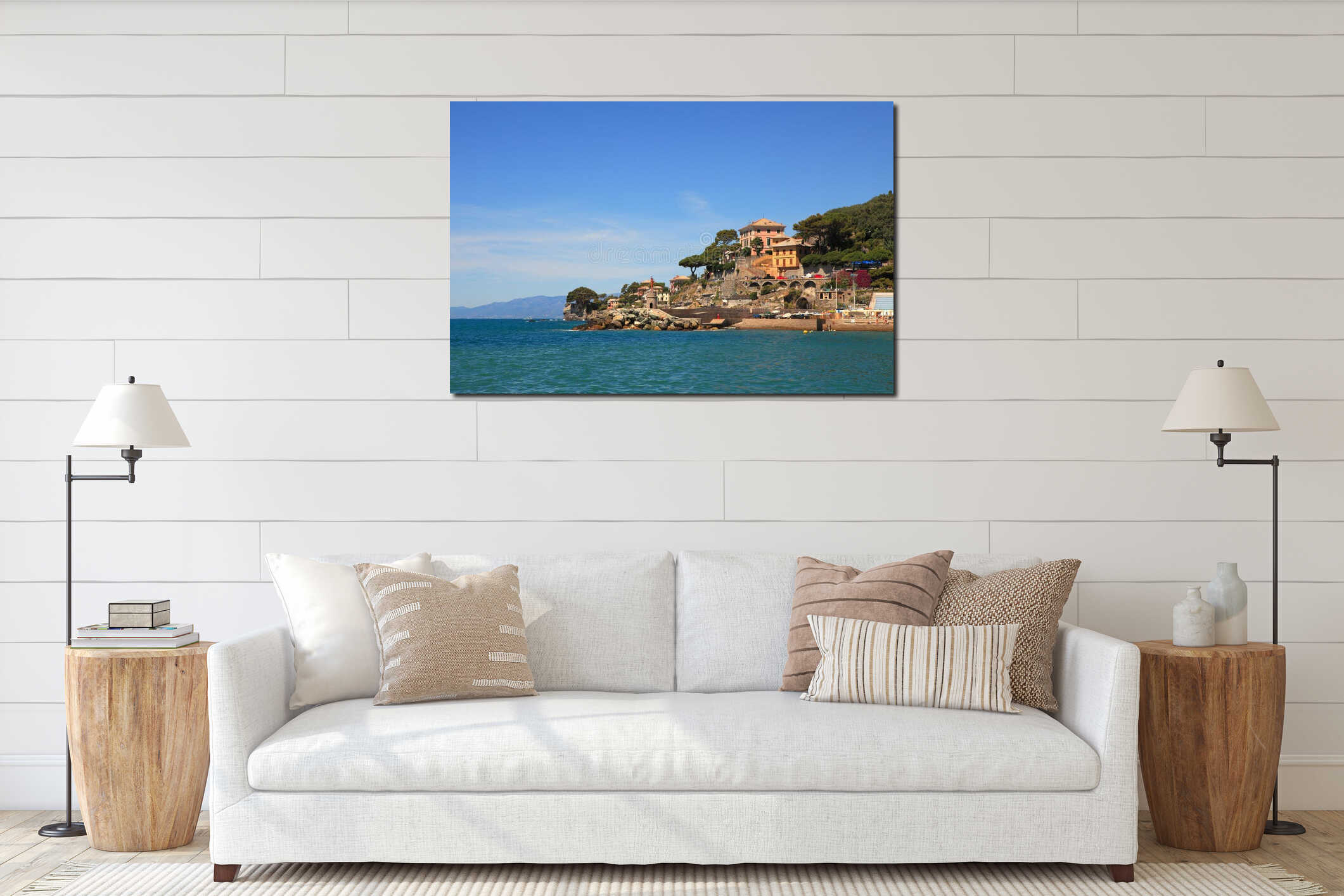 View on Recco - popular touristic resort. interior mockup