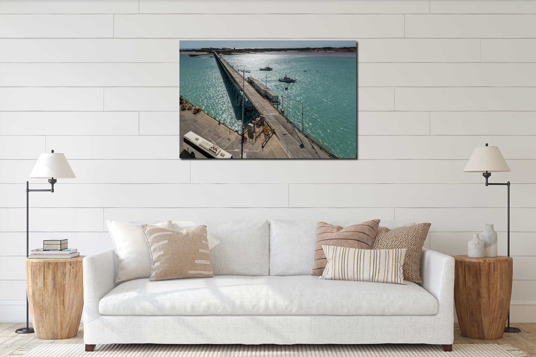Bridge in Broome in Western Australia in the sea with cruise ships floating on it interior mockup