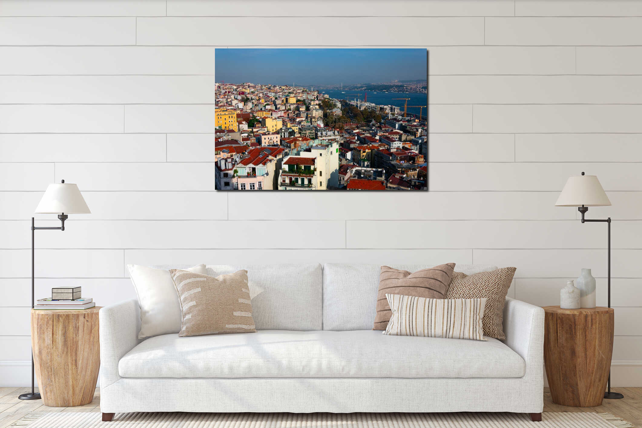 Aerial view of Karakoy quarter, Beyoglu district and the Bosphorus interior mockup