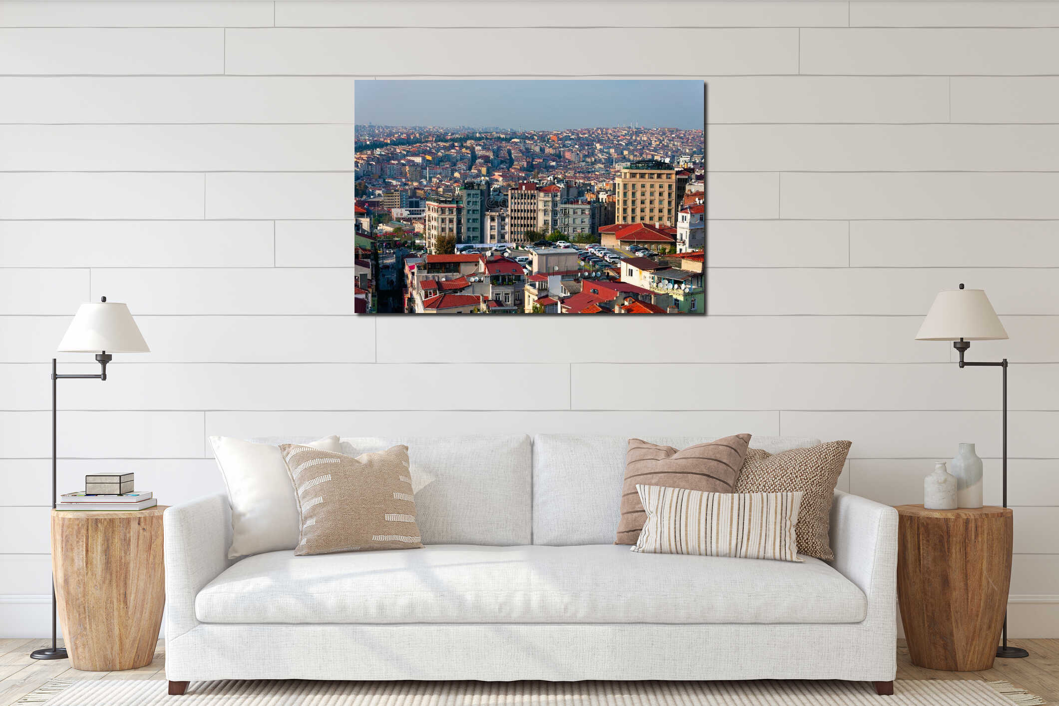 Aerial view of Karakoy quarter, Beyoglu district and IStanbul city interior mockup