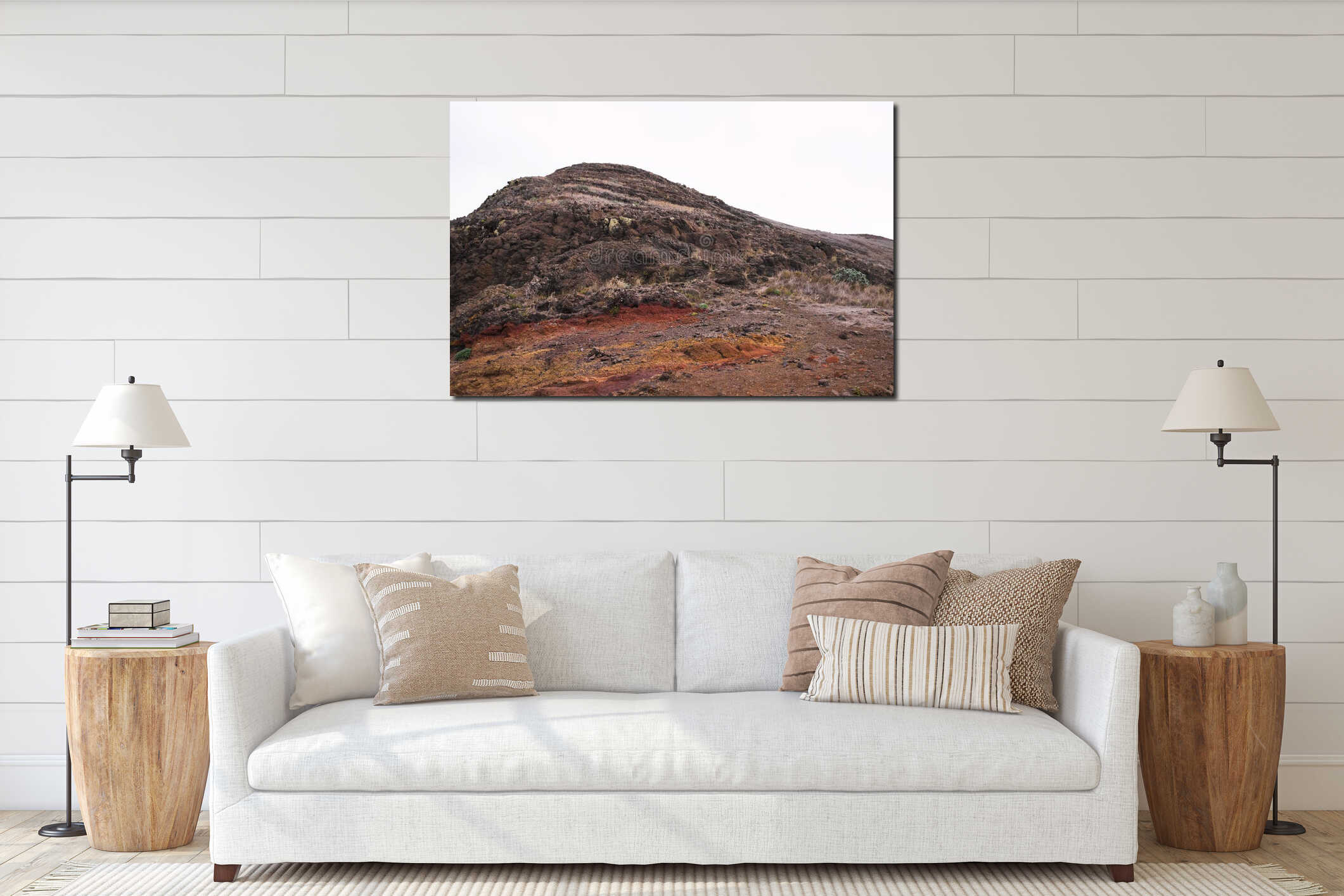 Colored geological layers in the volcanic rock of Madeira Island Portugal interior mockup