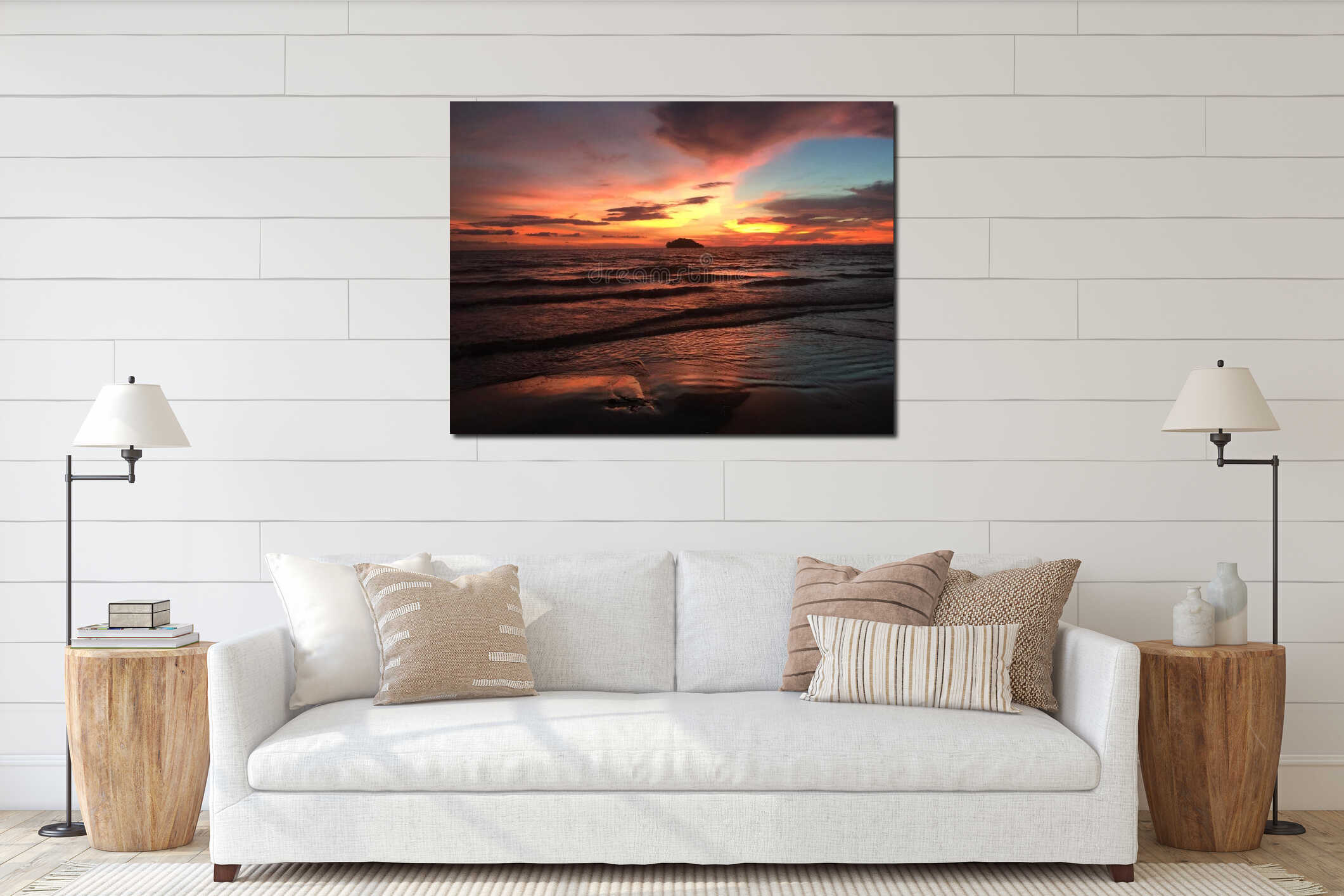 Best Romantic Red Sunset Sea Ocean Beach interior mockup