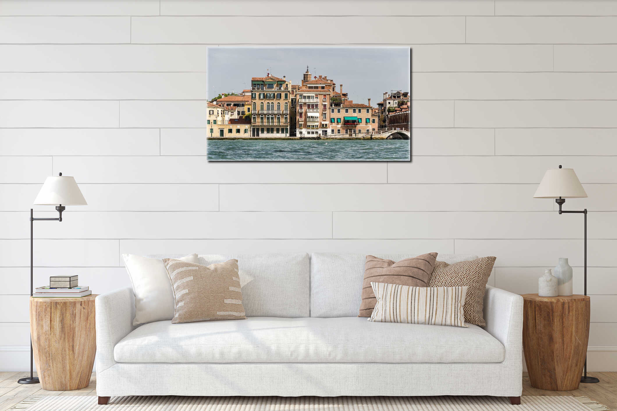 The palaces and historical houses from the Grand Canal, Venice, Italy . Bridges, palaces and the sea. interior mockup