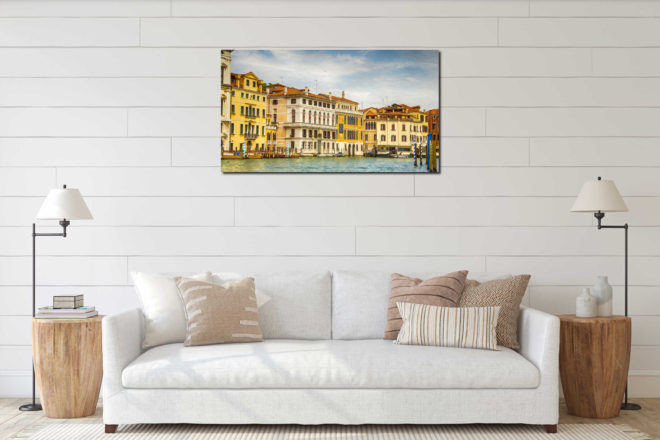The palaces and historical houses from the Grand Canal, Venice, Italy . Bridges, palaces and the sea. interior mockup
